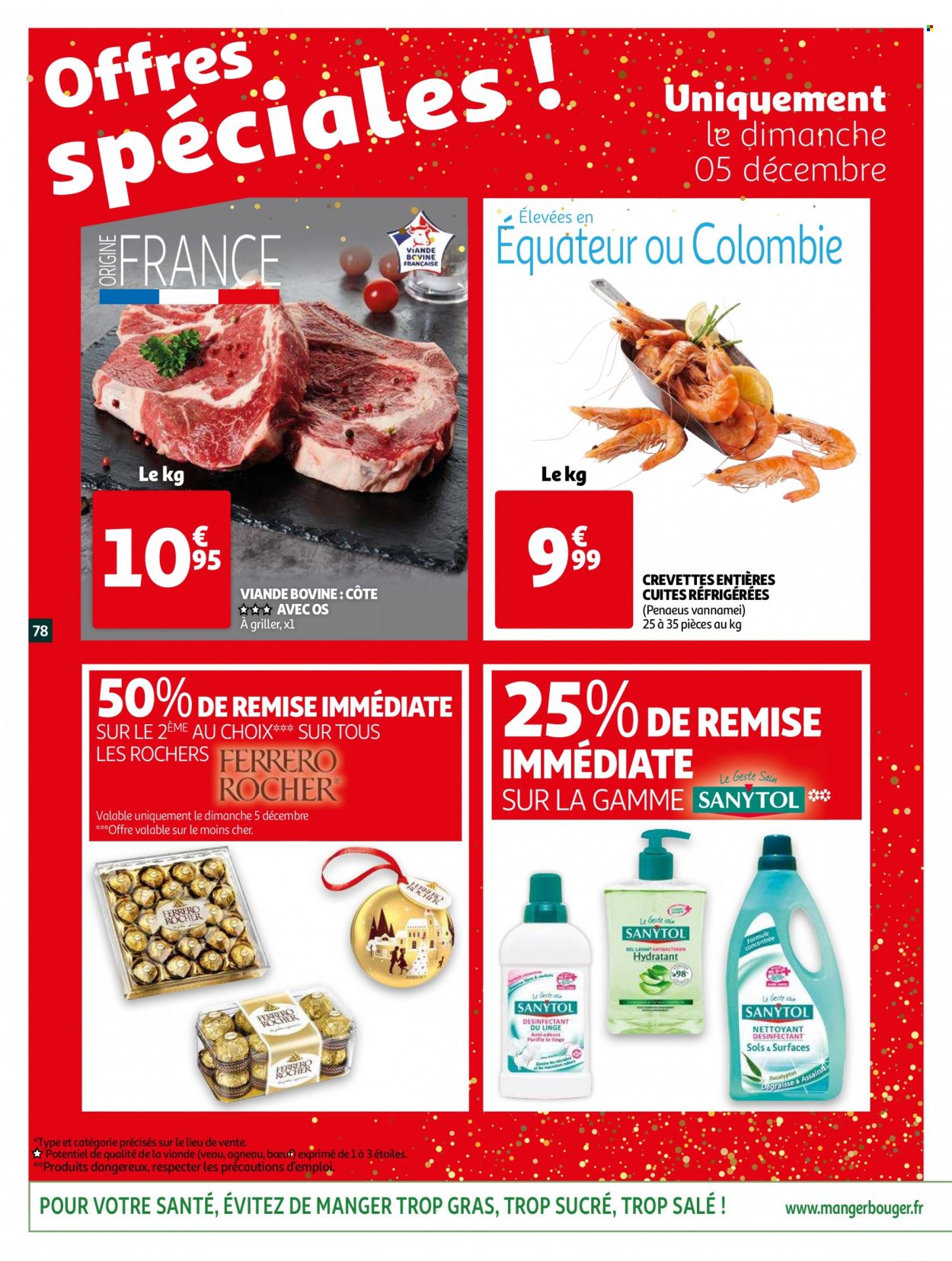 thumbnail - Catalogue Auchan - 01/12/2021 - 07/12/2021 - Produits soldés - viande de veau, crevettes, Ferrero Rocher, Sanytol, désinfection. Page 82.