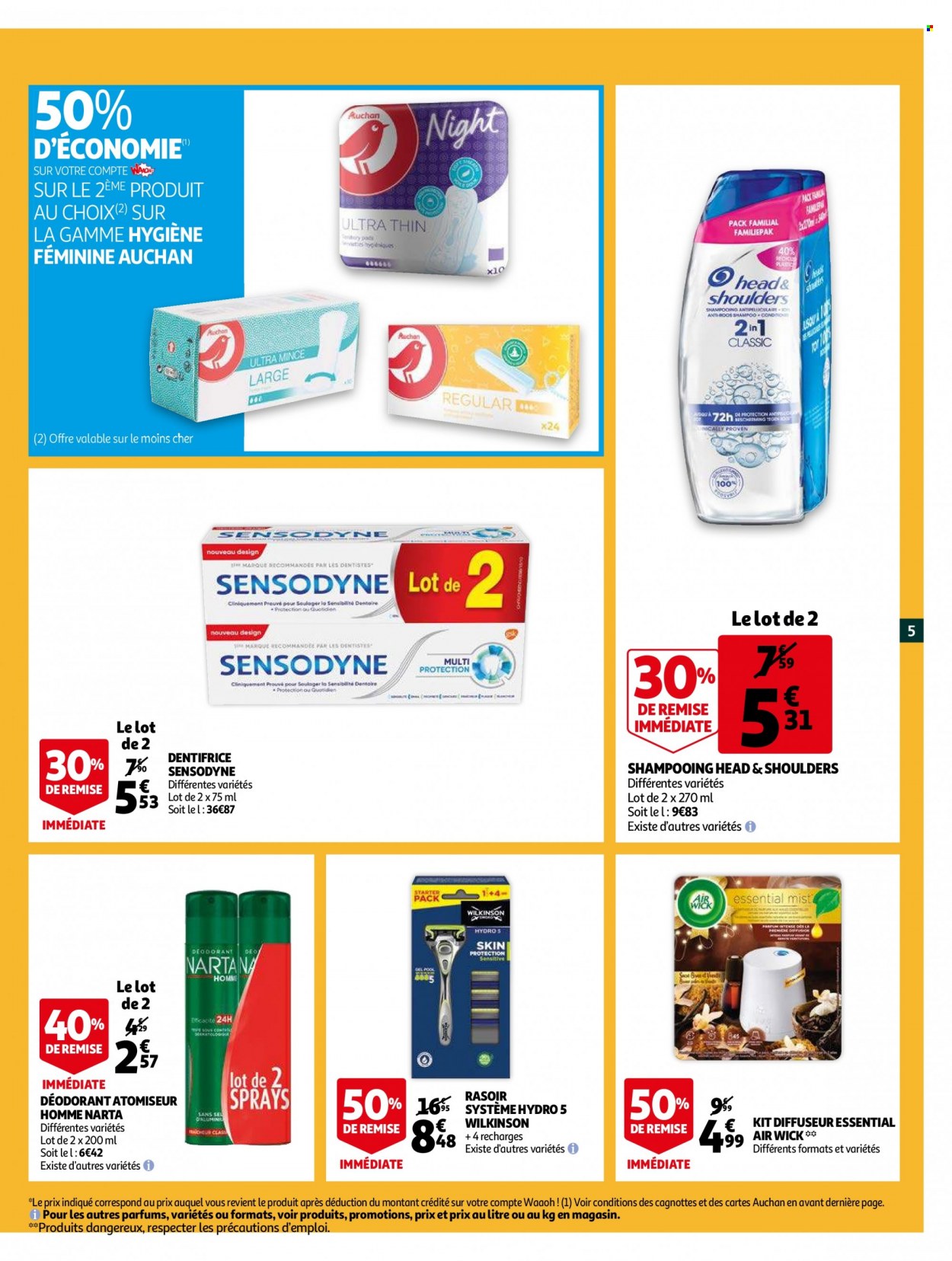 thumbnail - Catalogue Auchan - 01/12/2021 - 07/12/2021 - Produits soldés - Head & Shoulders, shampooing, dentifrice, Sensodyne, déodorant, desodorisant, Wilkinson Sword, rasoir, Air Wick, diffuseur. Page 5.