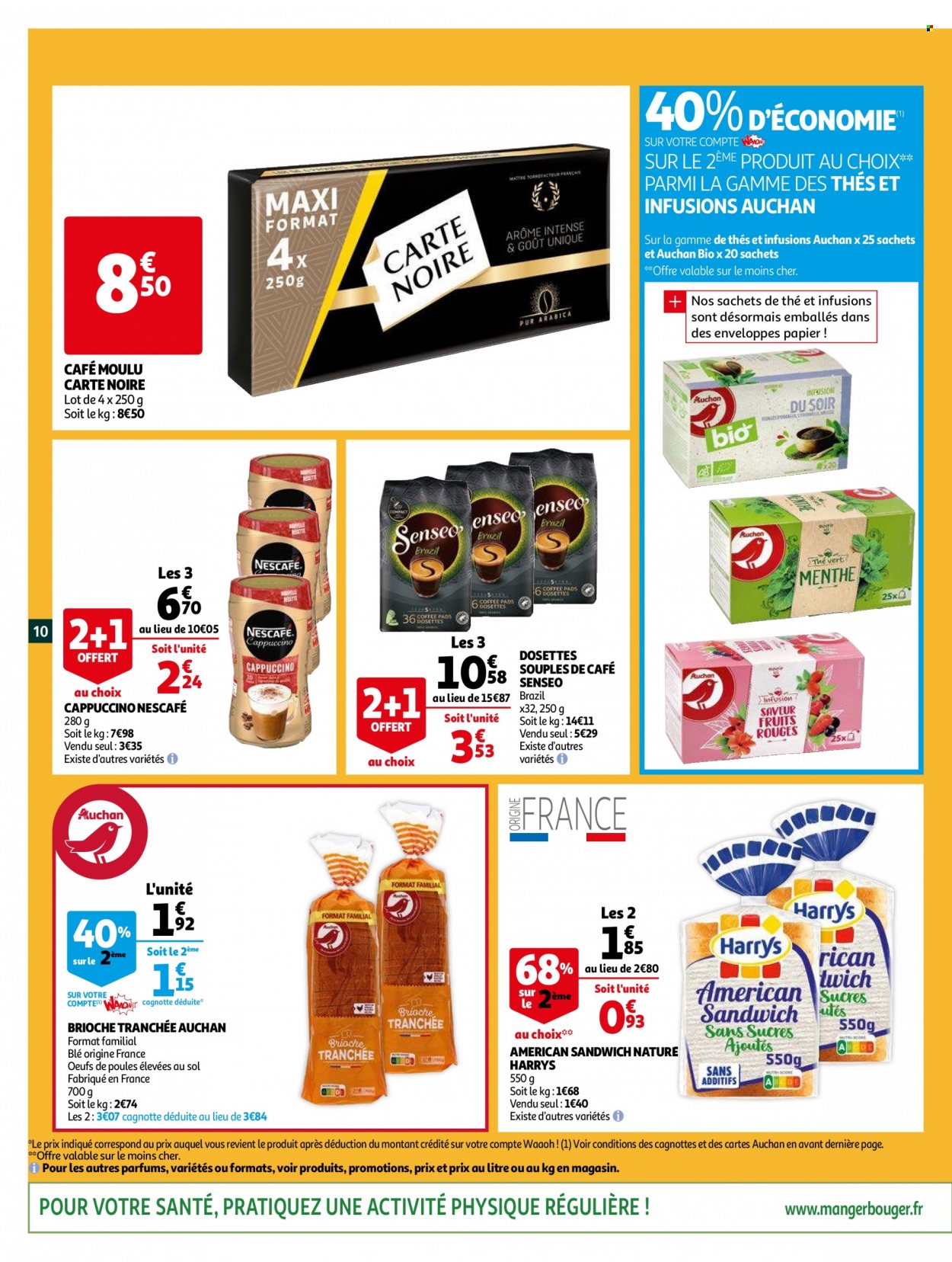 thumbnail - Catalogue Auchan - 01/12/2021 - 07/12/2021 - Produits soldés - brioche, œufs, menthe, thé, thé vert, café moulu, Nescafé, Senseo, Carte Noire. Page 10.