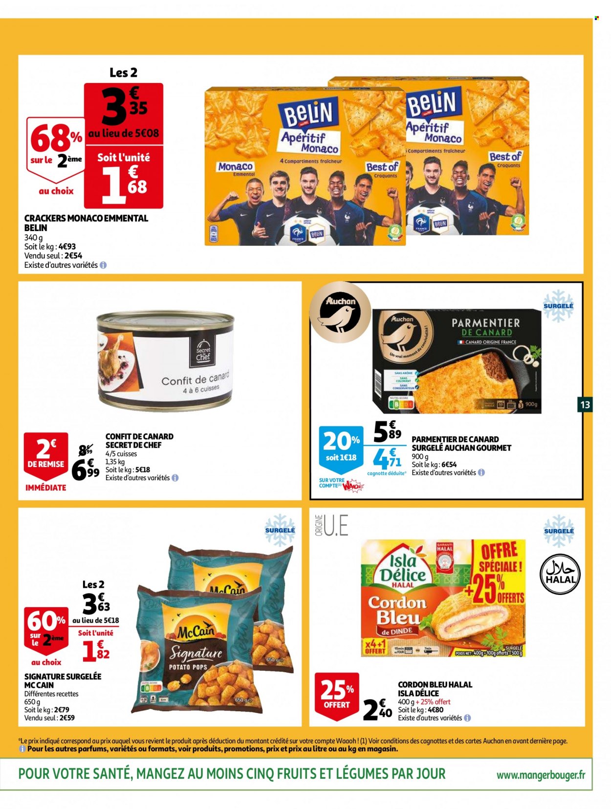thumbnail - Catalogue Auchan - 01/12/2021 - 07/12/2021 - Produits soldés - cordon bleu, confit de canard, McCain, crackers, apéritif. Page 13.