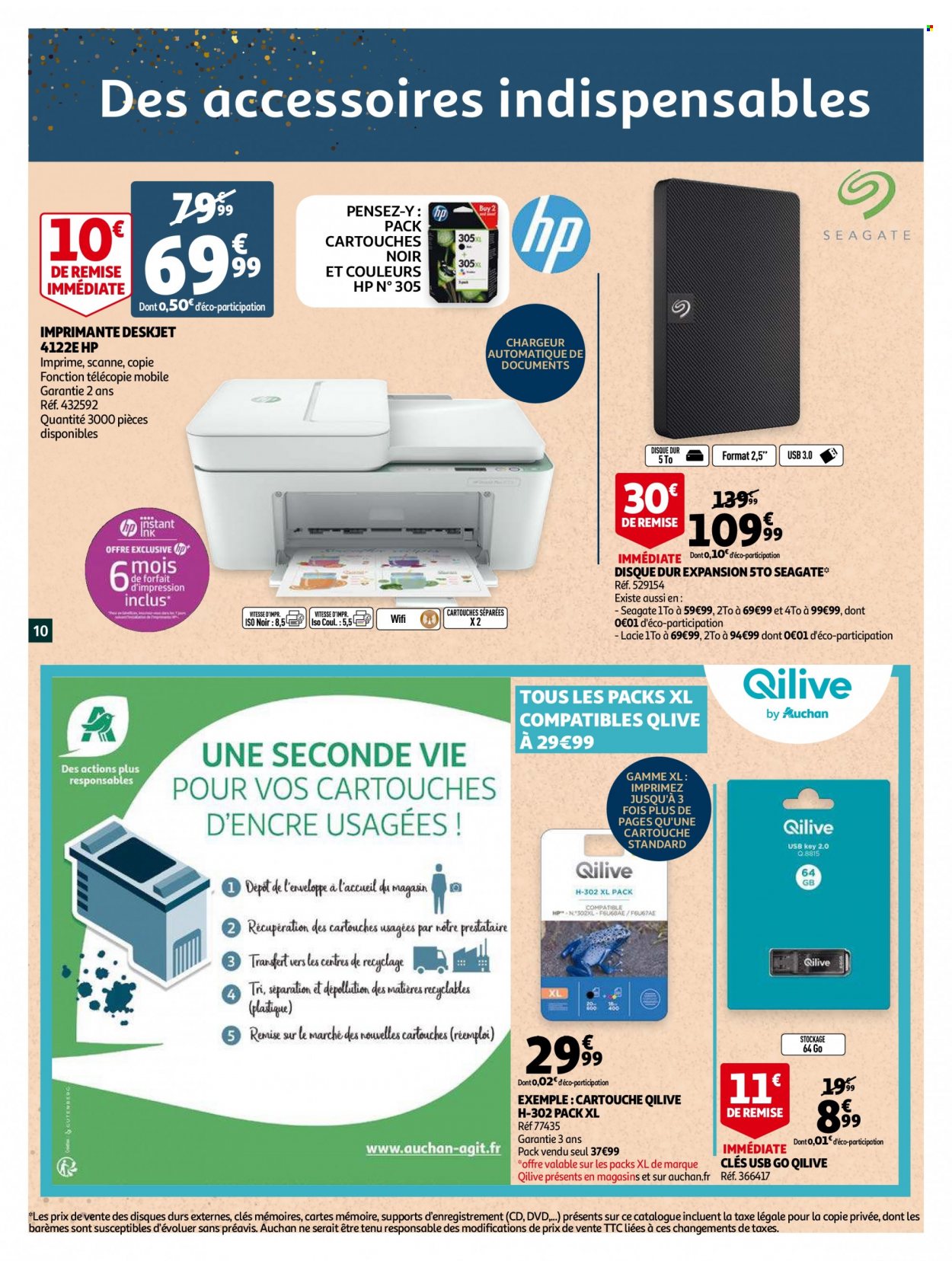 thumbnail - Catalogue Auchan - 01/12/2021 - 24/12/2021 - Produits soldés - DVD, Hewlett Packard, imprimante. Page 10.