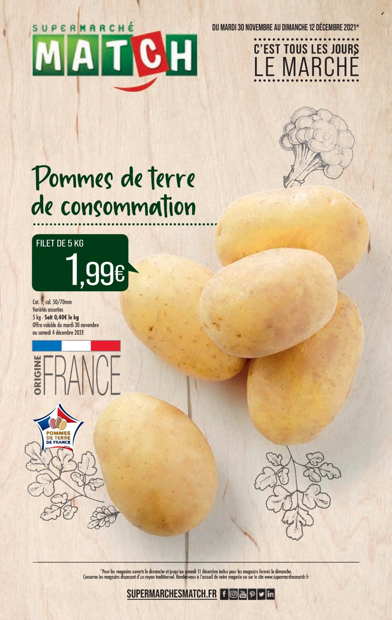 thumbnail - Catalogue Supermarché Match - 30/11/2021 - 12/12/2021 - Produits soldés - pommes de terre. Page 1.