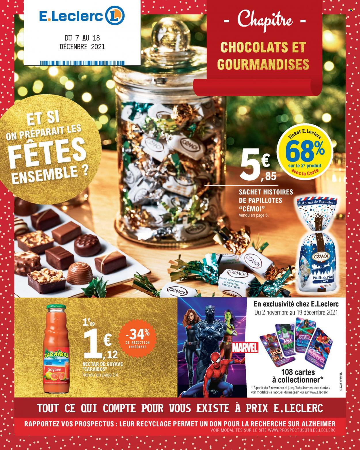 thumbnail - Catalogue E.Leclerc - 07/12/2021 - 18/12/2021 - Produits soldés - lait, chocolat noir, papillotes, nectar. Page 1.