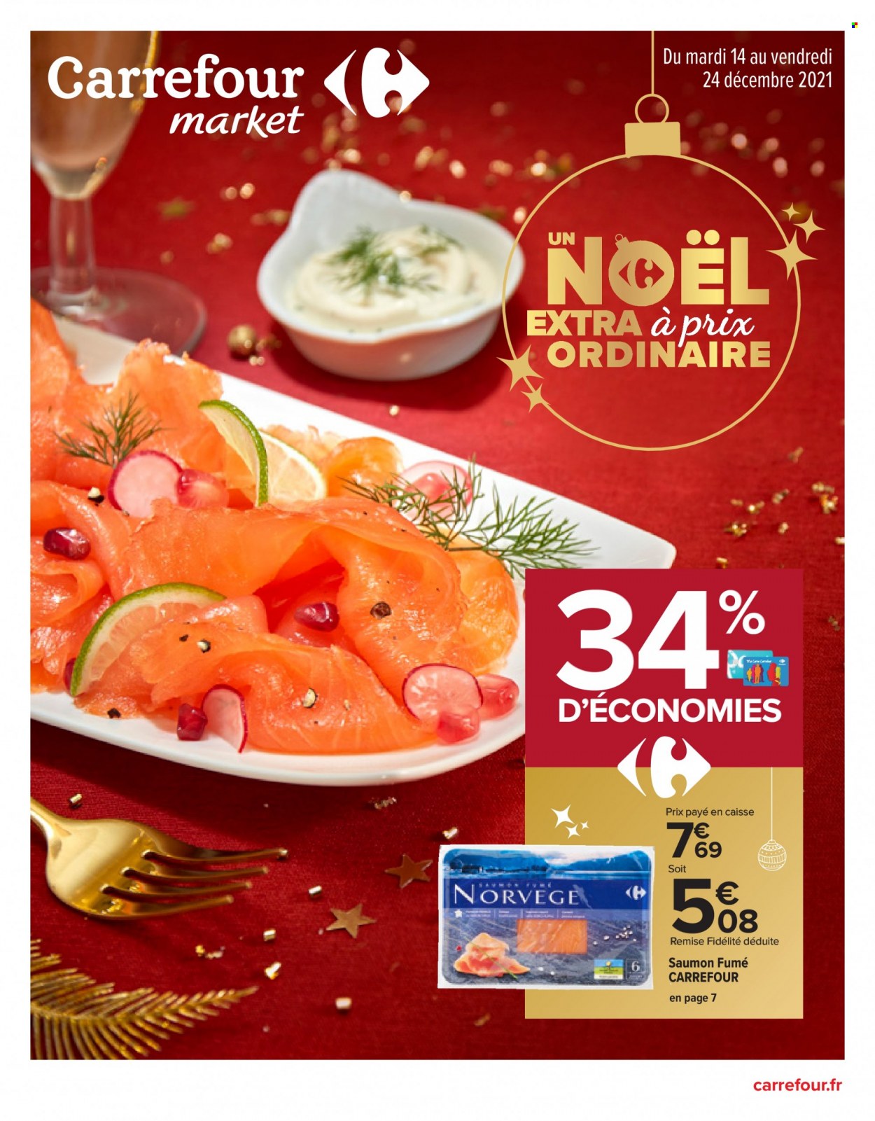 thumbnail - Catalogue Carrefour Market - 14/12/2021 - 24/12/2021 - Produits soldés - saumon, saumon fumé. Page 1.