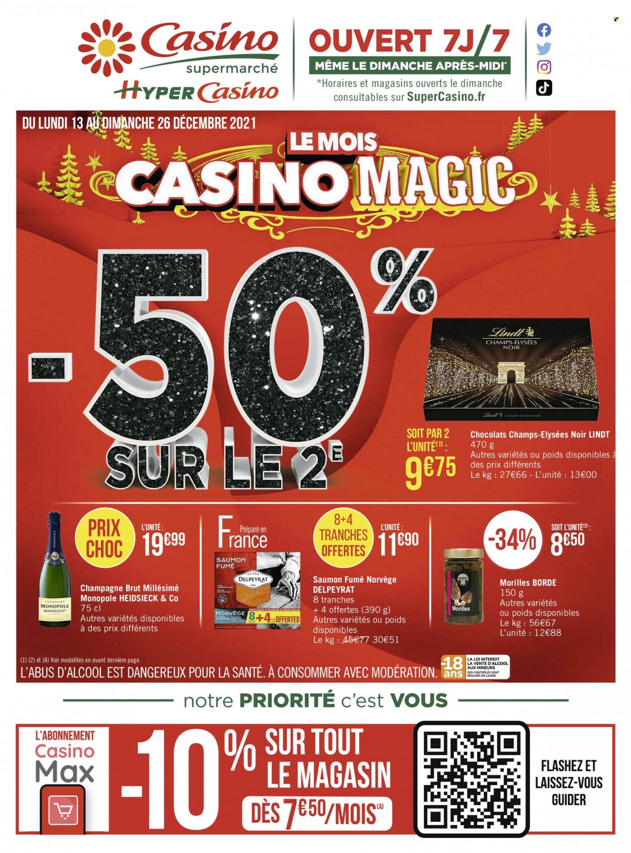 thumbnail - Catalogue Géant Casino - 13/12/2021 - 26/12/2021 - Produits soldés - saumon fumé, chocolat, Lindt, champagne. Page 1.