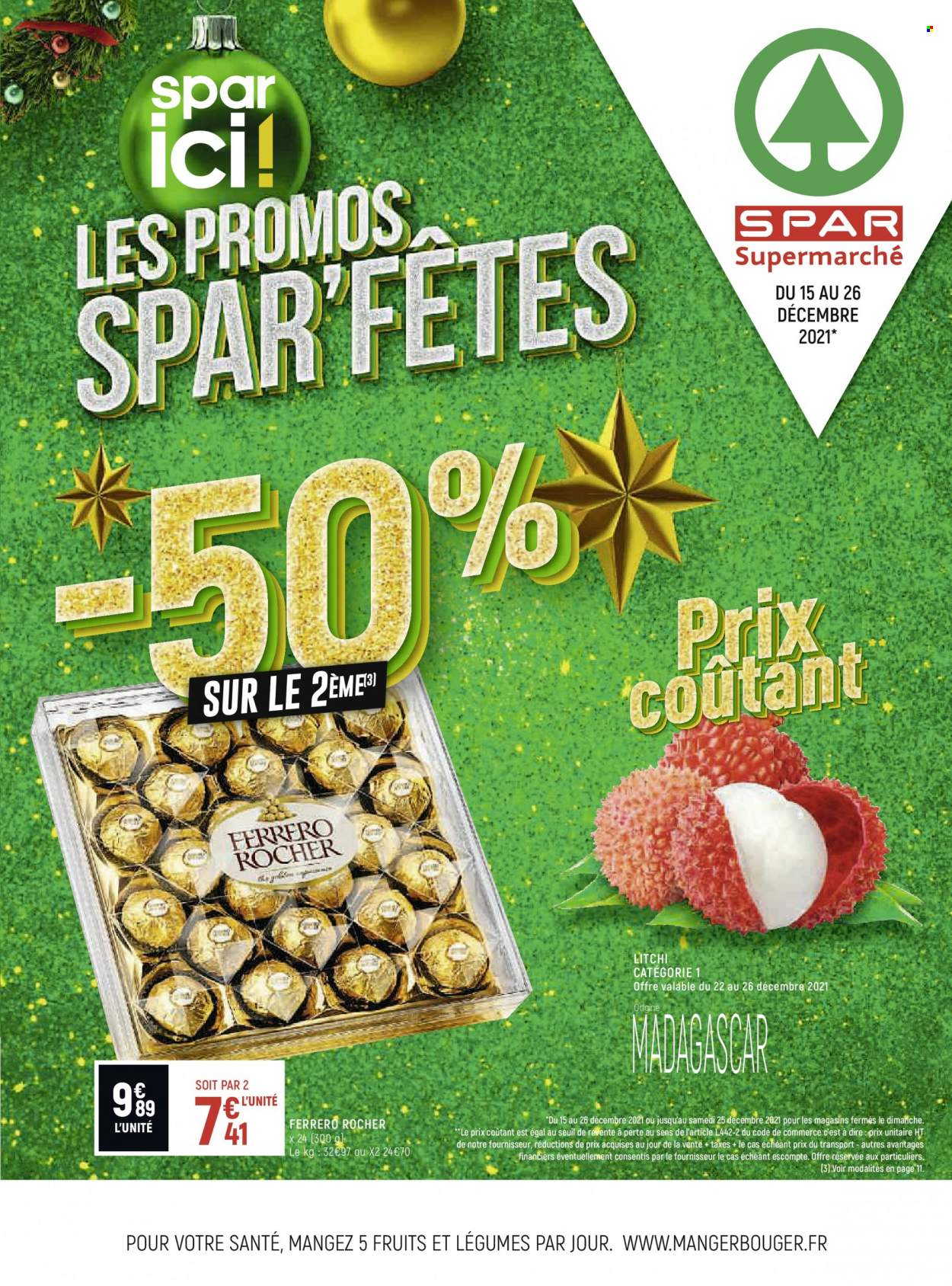 thumbnail - Catalogue Spar Supermarché - 15/12/2021 - 26/12/2021 - Produits soldés - litchi, Ferrero Rocher. Page 1.