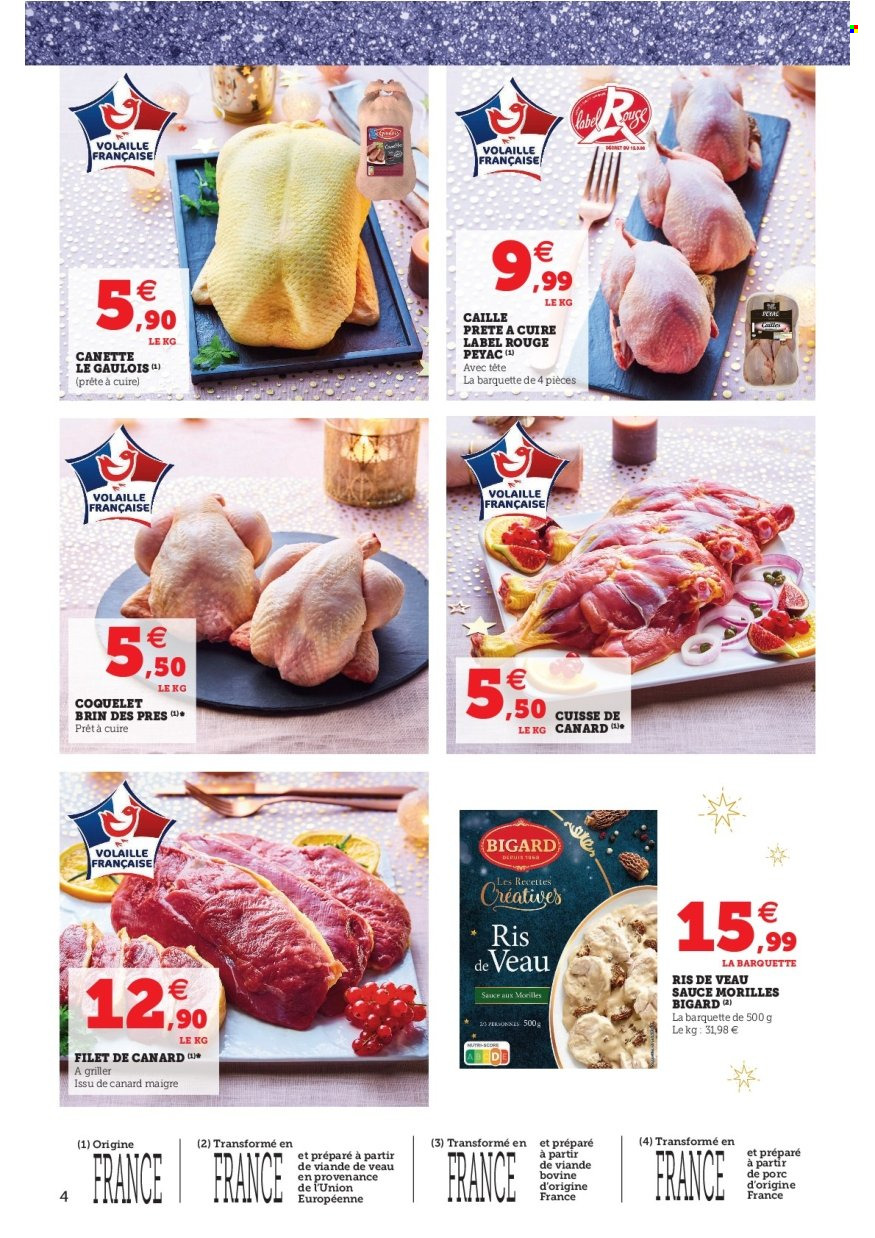 thumbnail - Catalogue SUPER U - 21/12/2021 - 24/12/2021 - Produits soldés - viande de poulet, filet de canard, coquelet, ris de veau. Page 4.