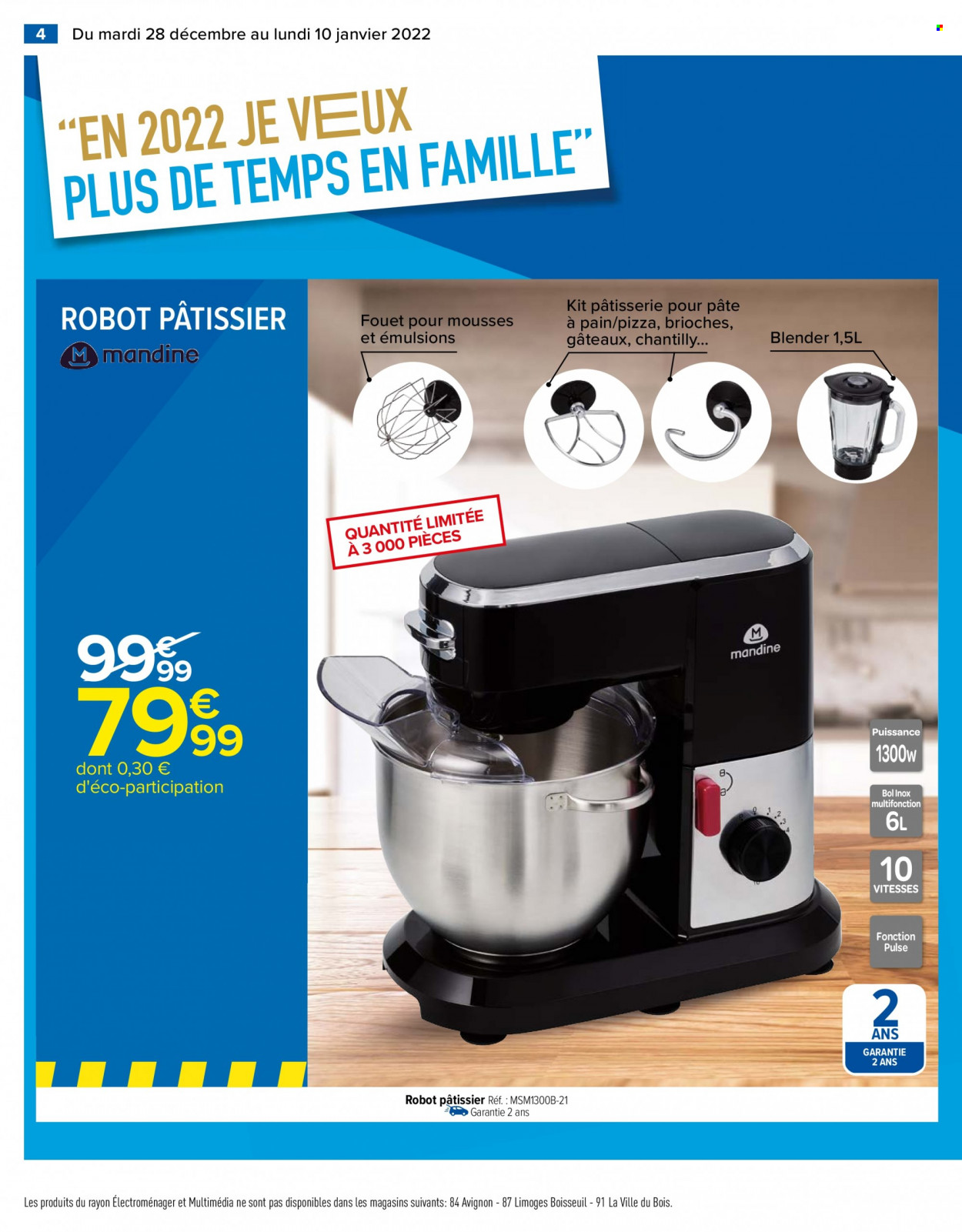 thumbnail - Catalogue Carrefour Hypermarchés - 28/12/2021 - 10/01/2022 - Produits soldés - brioche, pizza, fouet, robot pâtissier. Page 4.