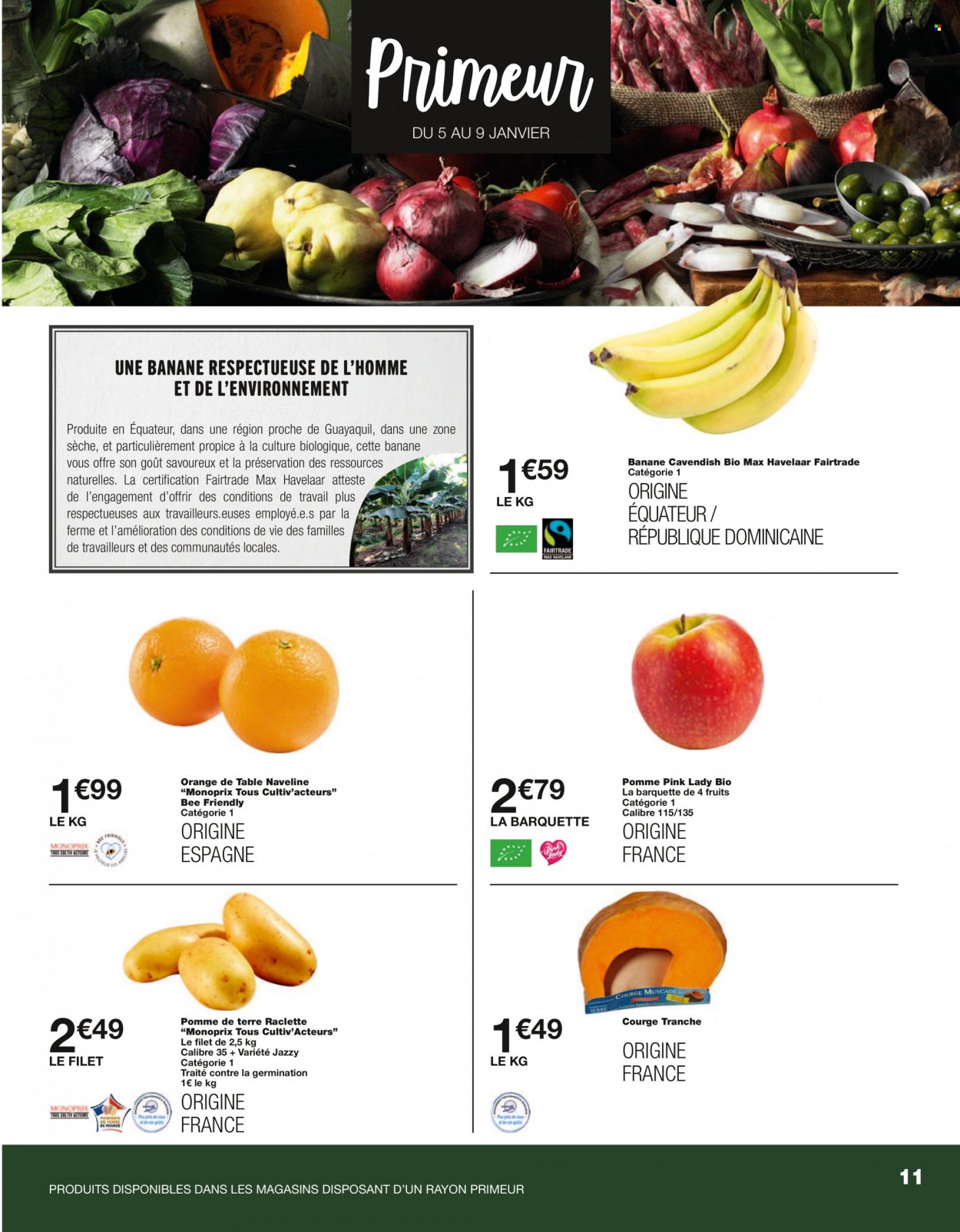 thumbnail - Catalogue Monoprix - 05/01/2022 - 23/01/2022 - Produits soldés - bananes, courge, pommes de terre, La Raclette, vis. Page 11.