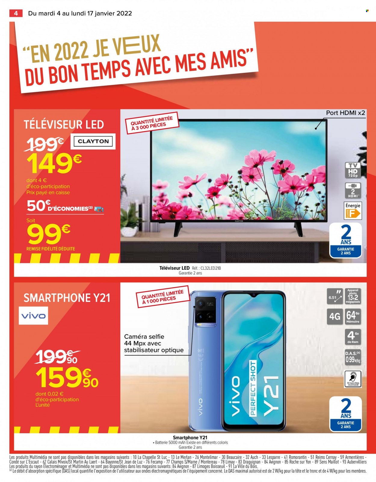 thumbnail - Catalogue Carrefour Hypermarchés - 04/01/2022 - 17/01/2022 - Produits soldés - smartphone, caméra, téléviseur, téléviseur LED. Page 4.