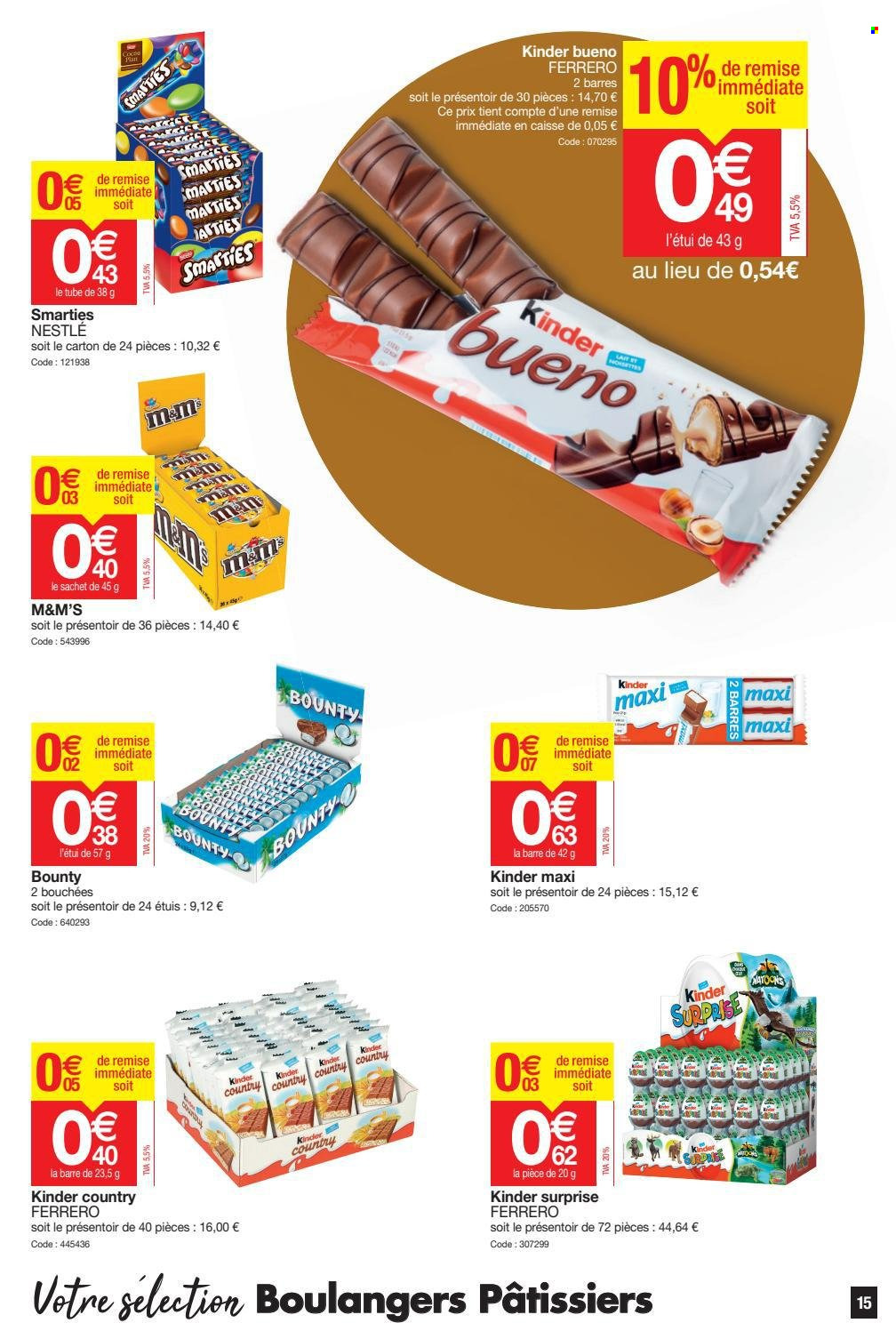 thumbnail - Catalogue Promocash - 06/01/2022 - 29/01/2022 - Produits soldés - bouchées, Nestlé, Smarties, M&M's, Kinder, Kinder Bueno, Kinder Maxi. Page 15.
