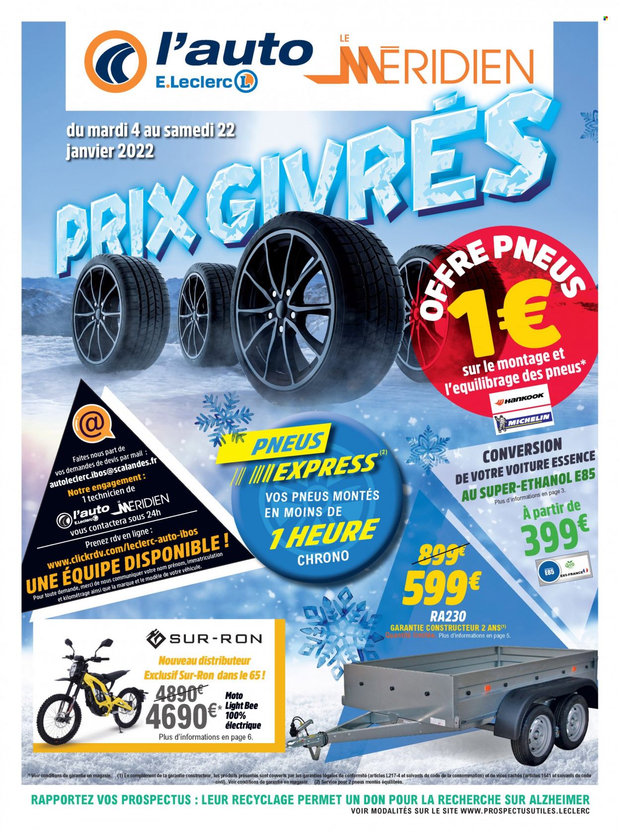 thumbnail - Catalogue E.Leclerc - 04/01/2022 - 22/01/2022 - Produits soldés - moto, Hankook, Michelin. Page 1.