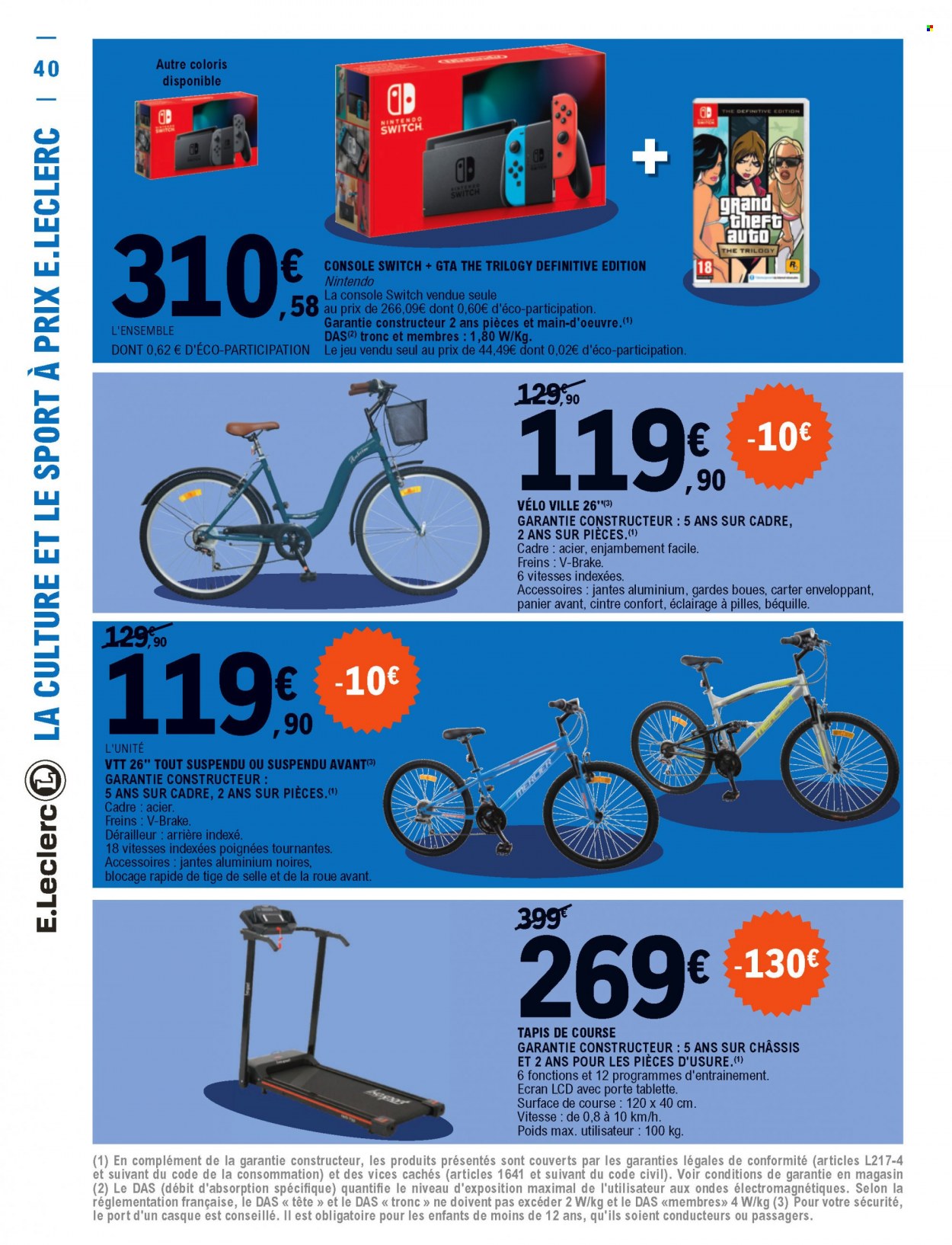 thumbnail - Catalogue E.Leclerc - 04/01/2022 - 15/01/2022 - Produits soldés - VTT Rockrider, vélo, cintre. Page 40.