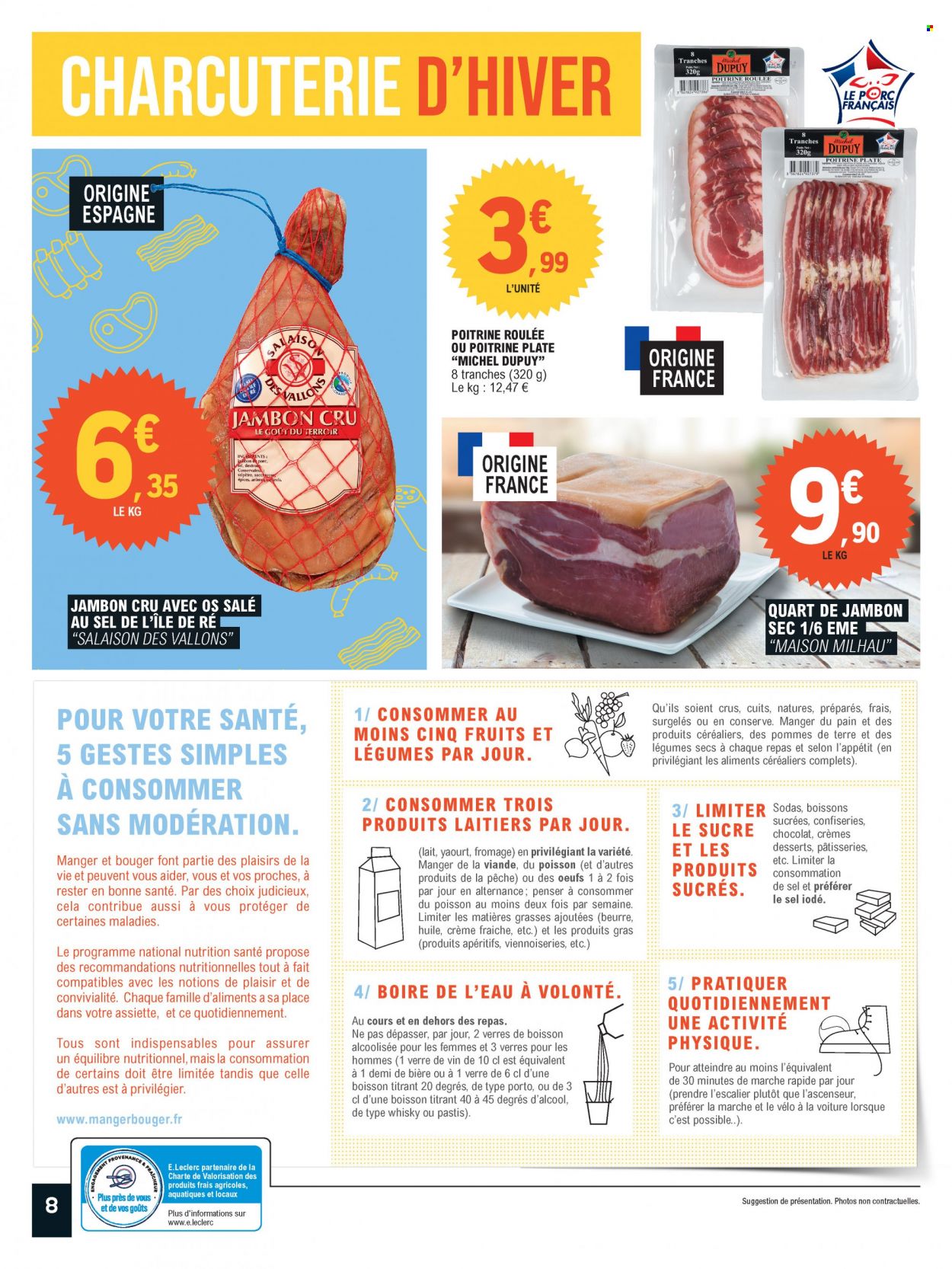 thumbnail - Catalogue E.Leclerc - 06/01/2022 - 15/01/2022 - Produits soldés - jambon sec, lait, beurre, crème fraîche, verre, maison. Page 8.
