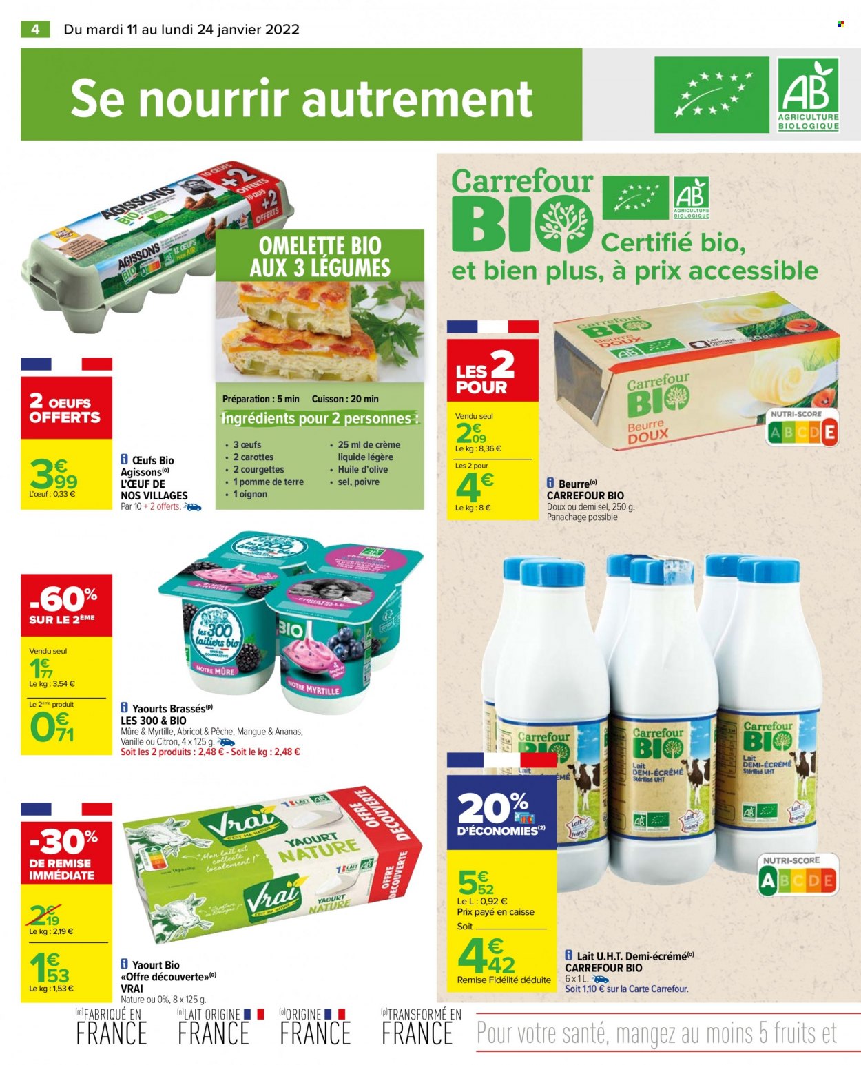 thumbnail - Catalogue Carrefour Hypermarchés - 11/01/2022 - 24/01/2022 - Produits soldés - courgette, pommes de terre, yaourt, lait, œufs, beurre, huile d'olive. Page 4.