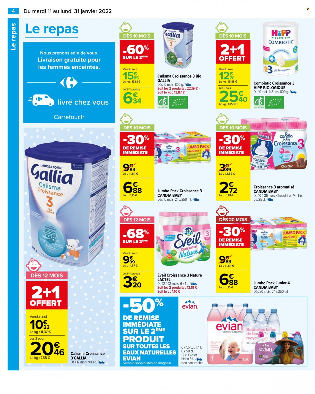 thumbnail - Catalogue Carrefour Hypermarchés - 11/01/2022 - 31/01/2022 - Produits soldés - Lactel, Candia, Hipp, Évian, Candia Baby. Page 4.