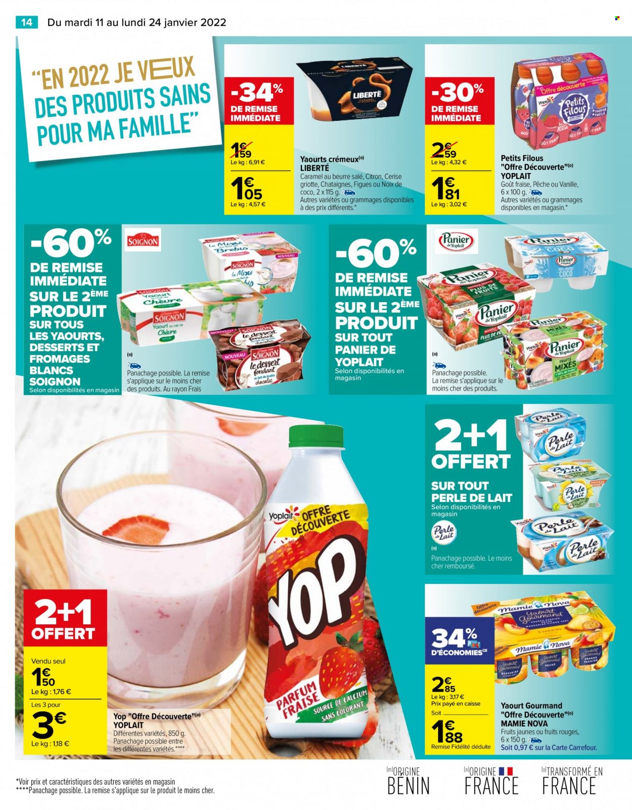 thumbnail - Catalogue Carrefour Hypermarchés - 11/01/2022 - 24/01/2022 - Produits soldés - figue, châtaigne, yaourt, Yoplait, dessert au lait, Mamie Nova, Petits Filous. Page 14.