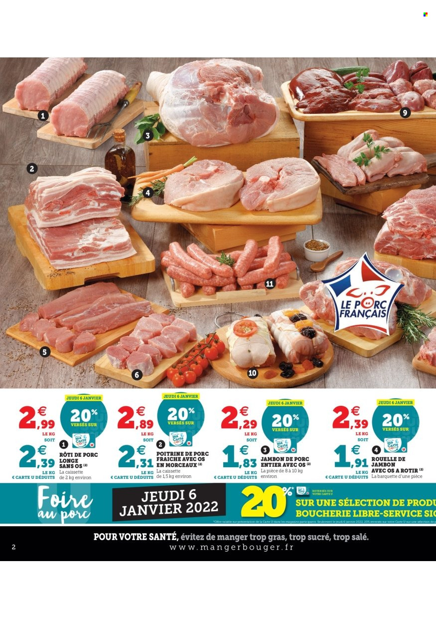 thumbnail - Catalogue SUPER U - 04/01/2022 - 08/01/2022 - Produits soldés - rôti de porc, poitrine de porc, viande de porc, rouelle de jambon. Page 2.