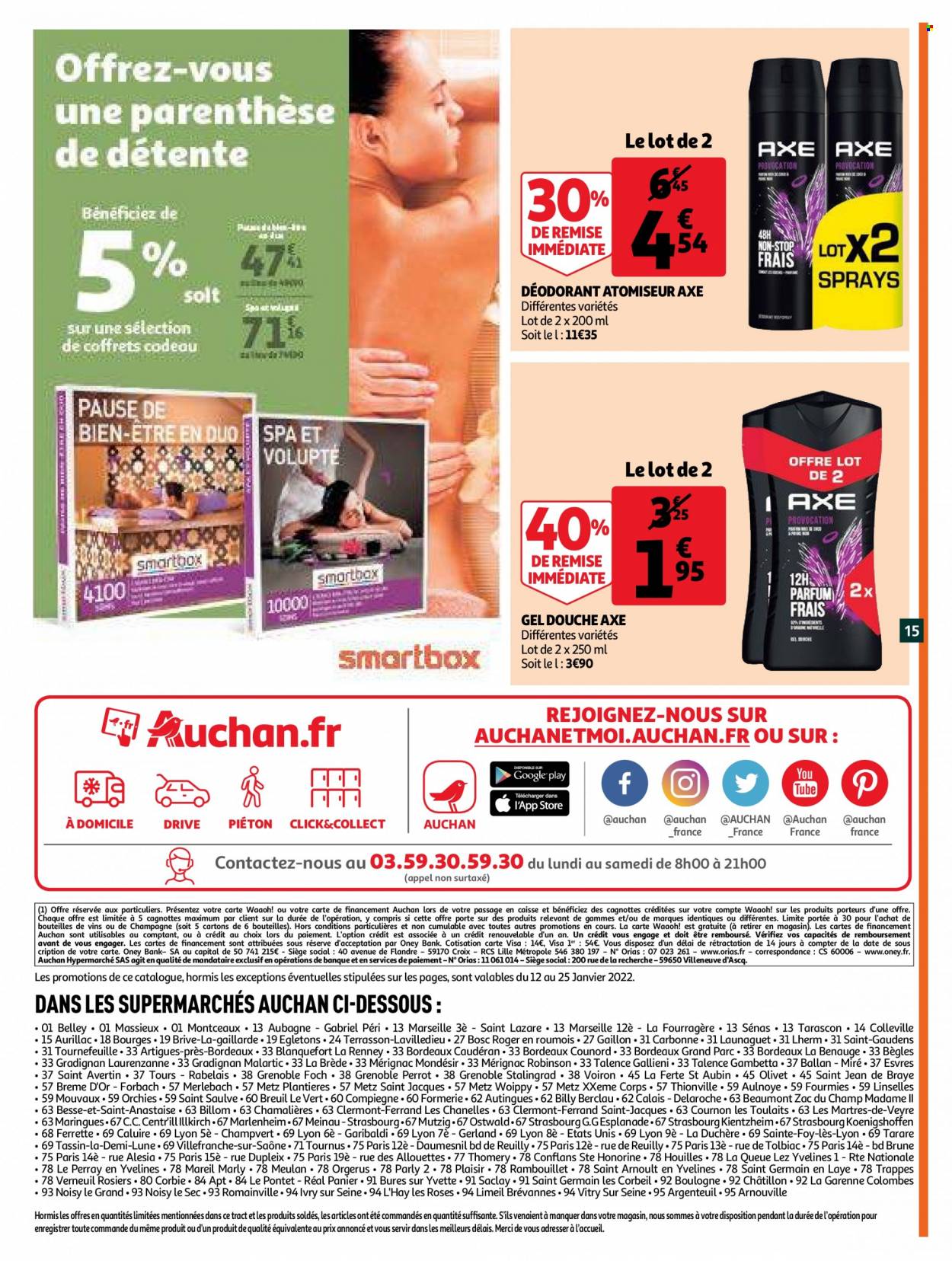 thumbnail - Catalogue Auchan - 12/01/2022 - 25/01/2022 - Produits soldés - Bordeaux, vin rouge, vin, gel douche, Axe, déodorant, desodorisant. Page 15.