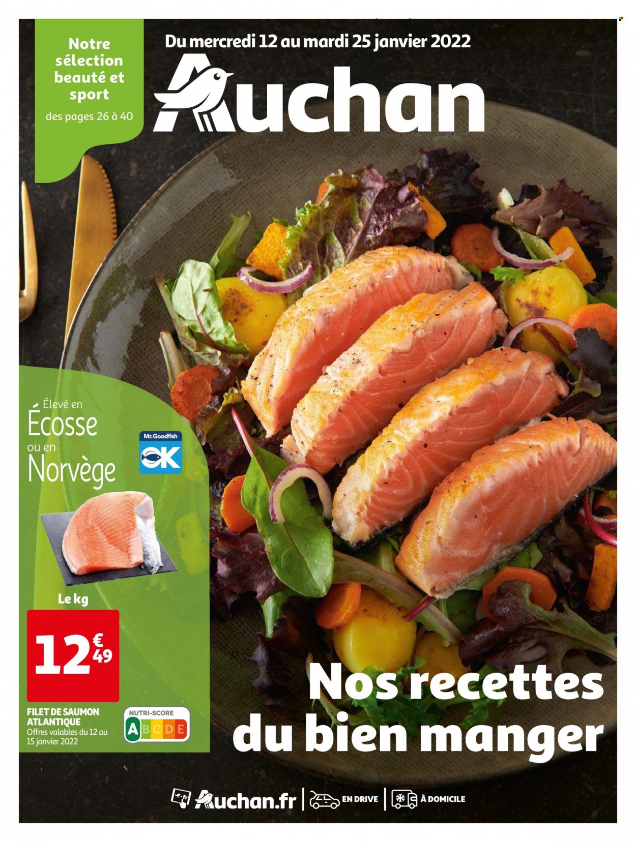 thumbnail - Catalogue Auchan - 12/01/2022 - 25/01/2022 - Produits soldés - saumon, pavés de saumon. Page 1.