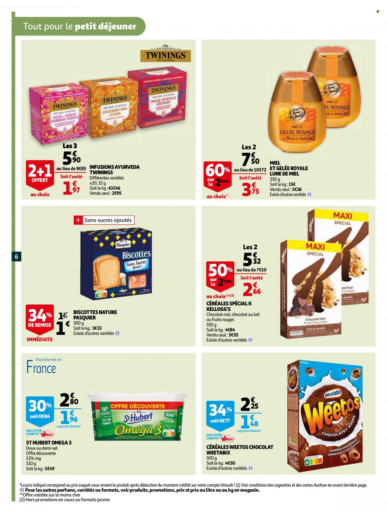 thumbnail - Catalogue Auchan - 12/01/2022 - 25/01/2022 - Produits soldés - myrtille, biscottes, St Hubert, Kellogg's, céréales, hibiscus, gelée royale. Page 6.