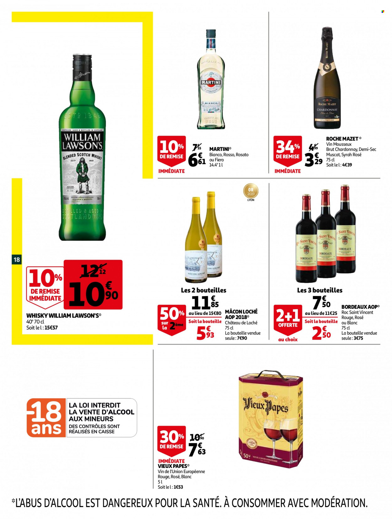 thumbnail - Catalogue Auchan - 12/01/2022 - 18/01/2022 - Produits soldés - Bordeaux, vin rouge, vin, whisky, Martini, William Lawson's. Page 18.