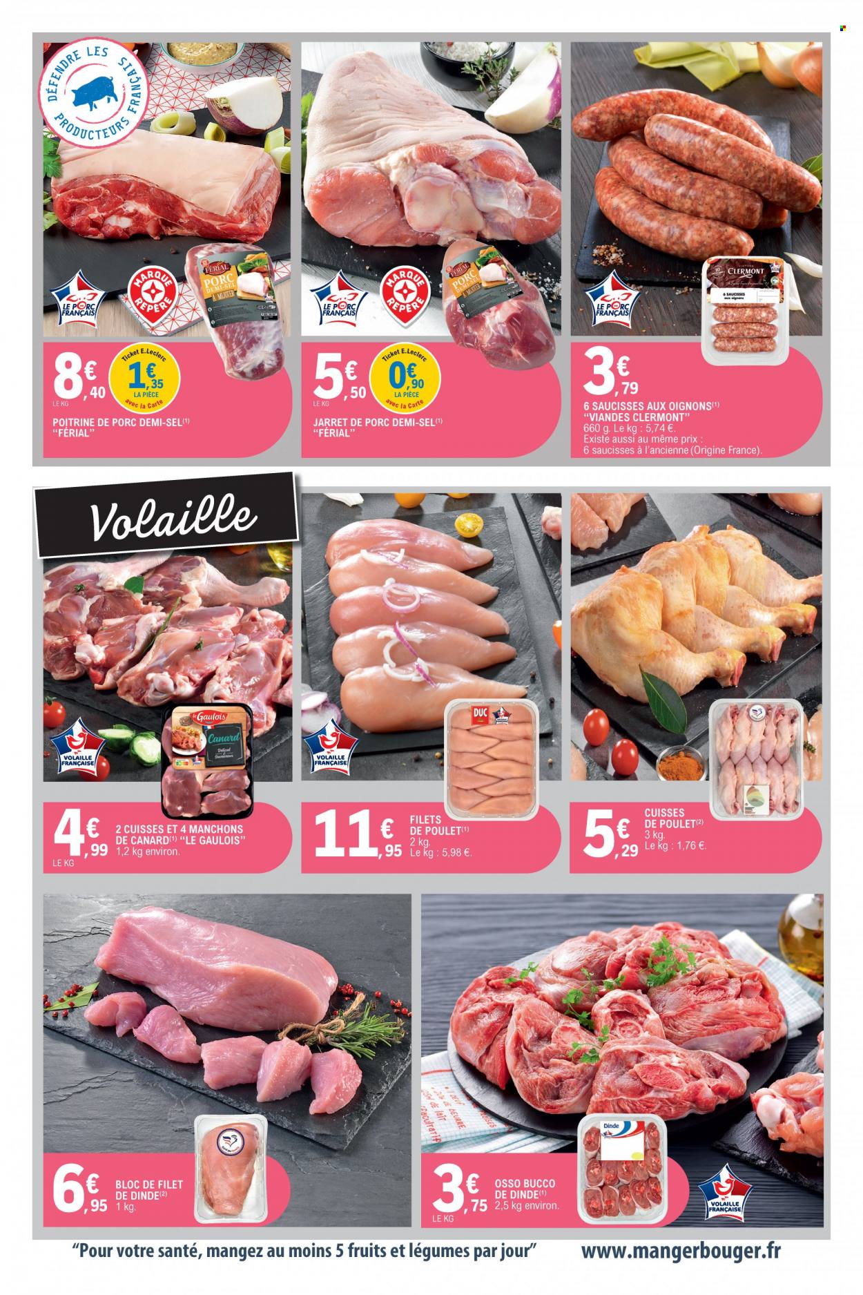 thumbnail - Catalogue E.Leclerc - 12/01/2022 - 15/01/2022 - Produits soldés - poitrine de porc, viande de porc, manchons de canard, cuisses de poulet, viande de poulet, viande de dinde, saucisse. Page 3.
