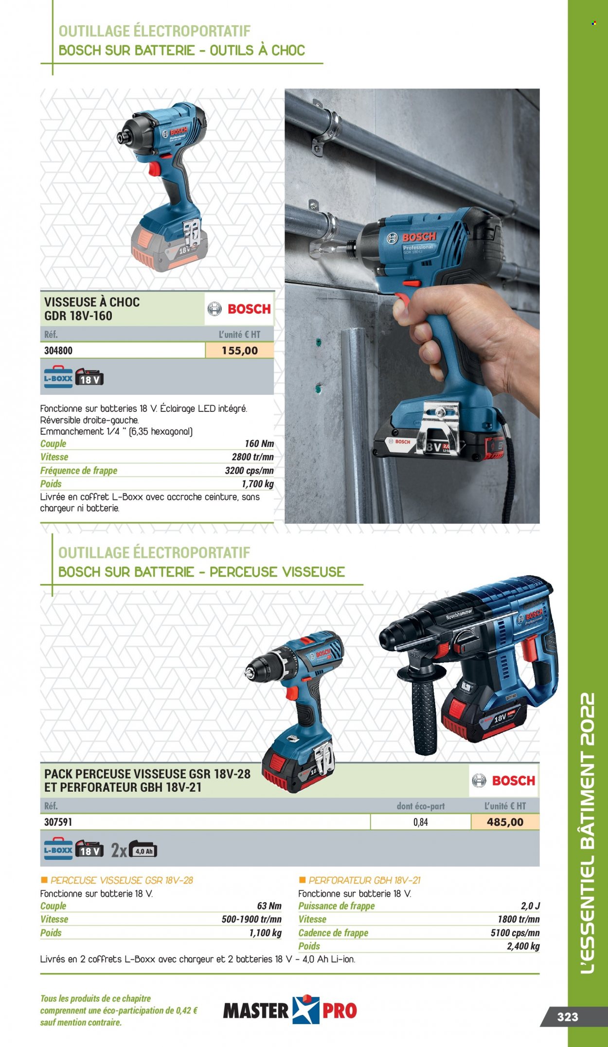 thumbnail - Catalogue Master Pro - 01/01/2022 - 31/12/2022 - Produits soldés - Bosch, perforateur, visseuse. Page 325.