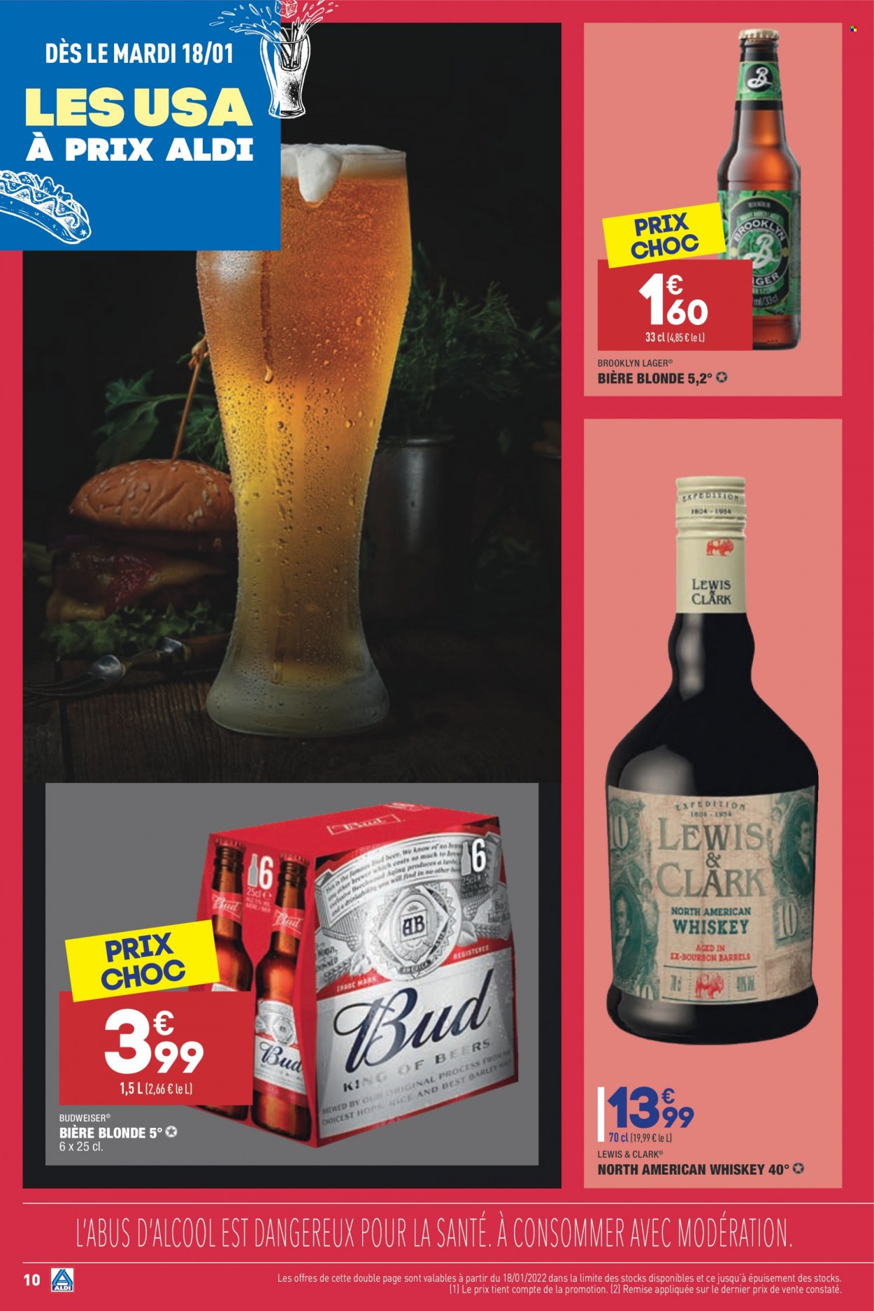 thumbnail - Catalogue ALDI - 18/01/2022 - 24/01/2022 - Produits soldés - bière, bière blonde, Budweiser, whisky. Page 12.