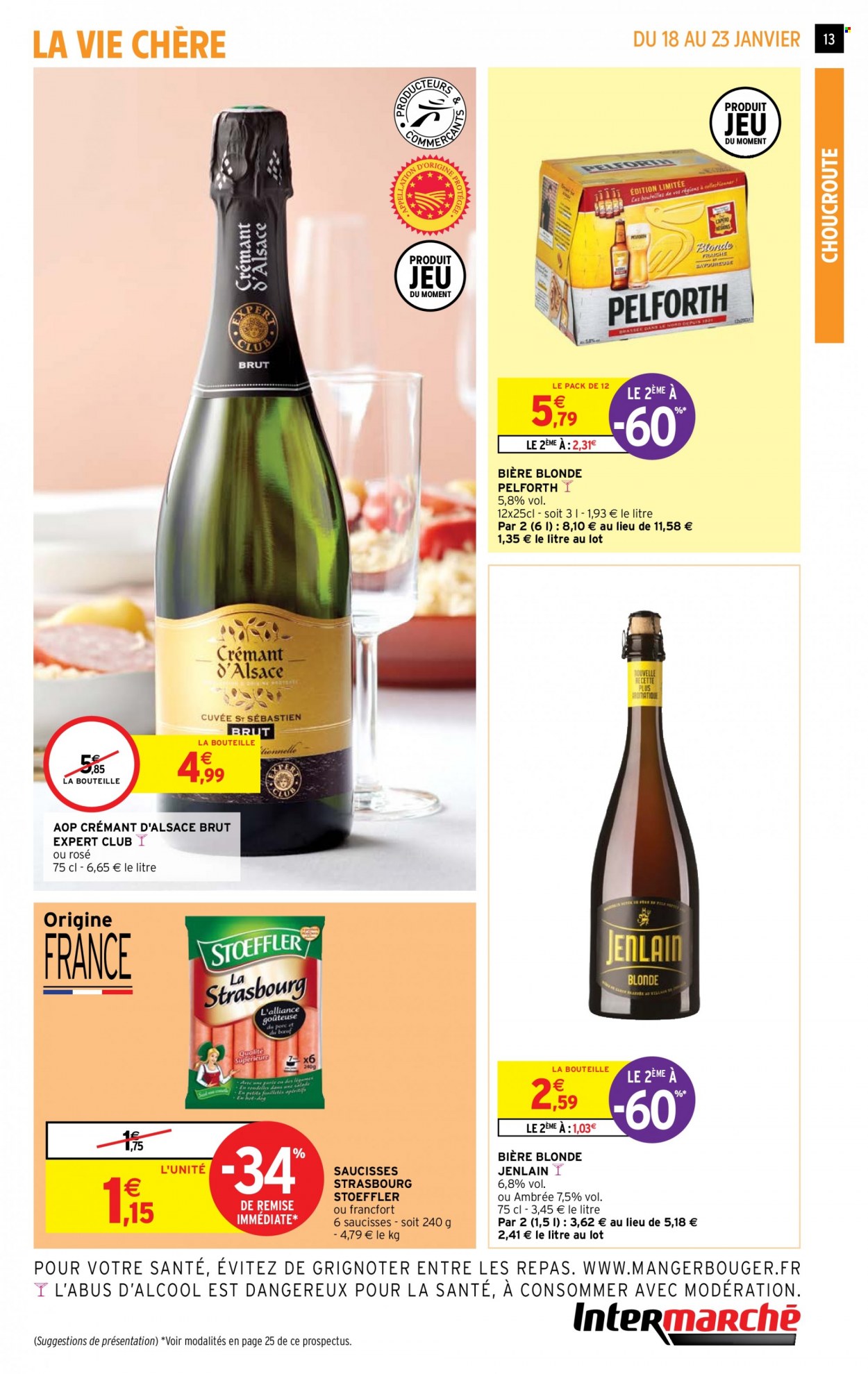 thumbnail - Catalogue Intermarché Super - 18/01/2022 - 23/01/2022 - Produits soldés - bière, bière blonde, choucroute, Stoeffler, Crémant d’Alsace, champagne. Page 13.