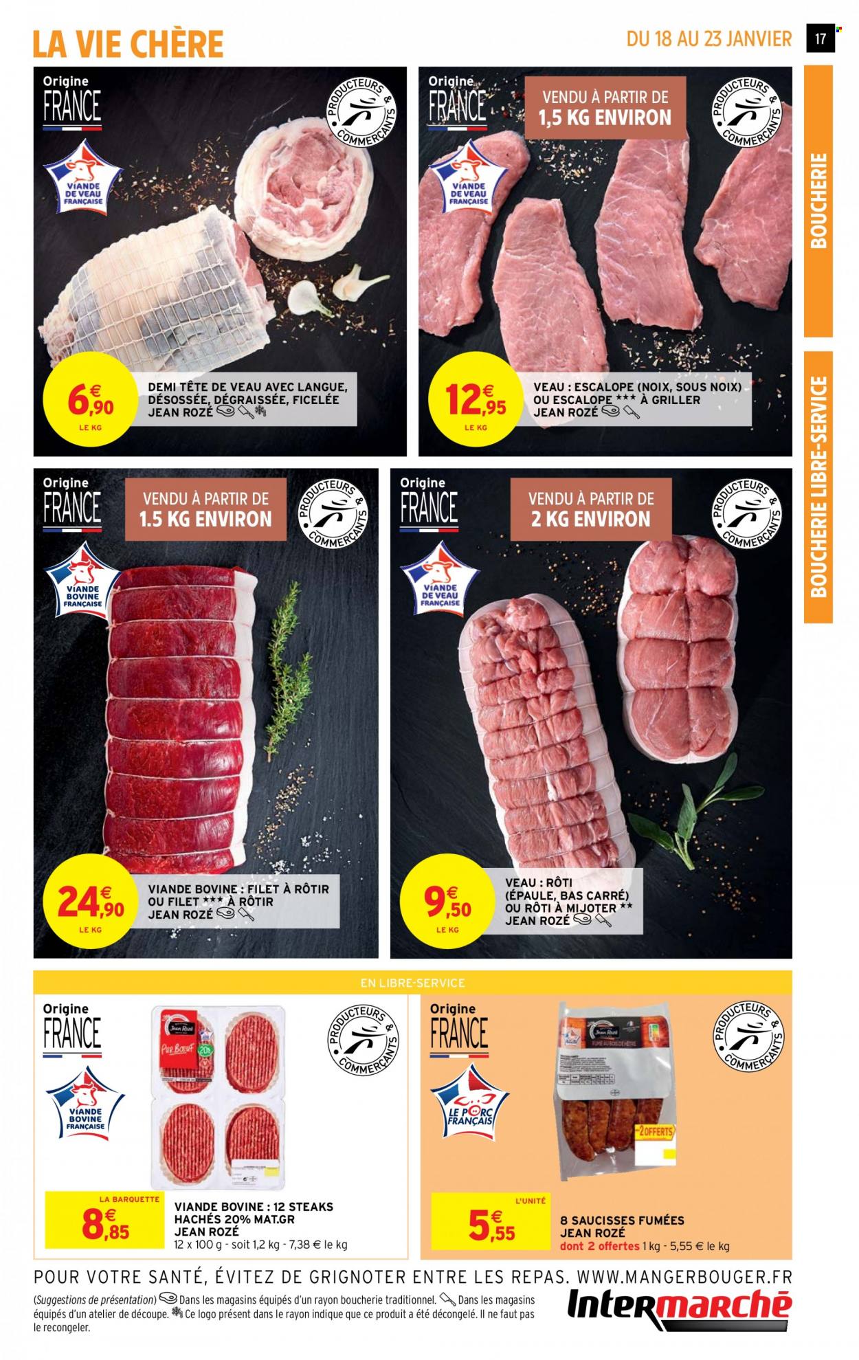 thumbnail - Catalogue Intermarché Super - 18/01/2022 - 23/01/2022 - Produits soldés - escalope, viande de veau, steak haché, viande hachée, saucisse. Page 17.