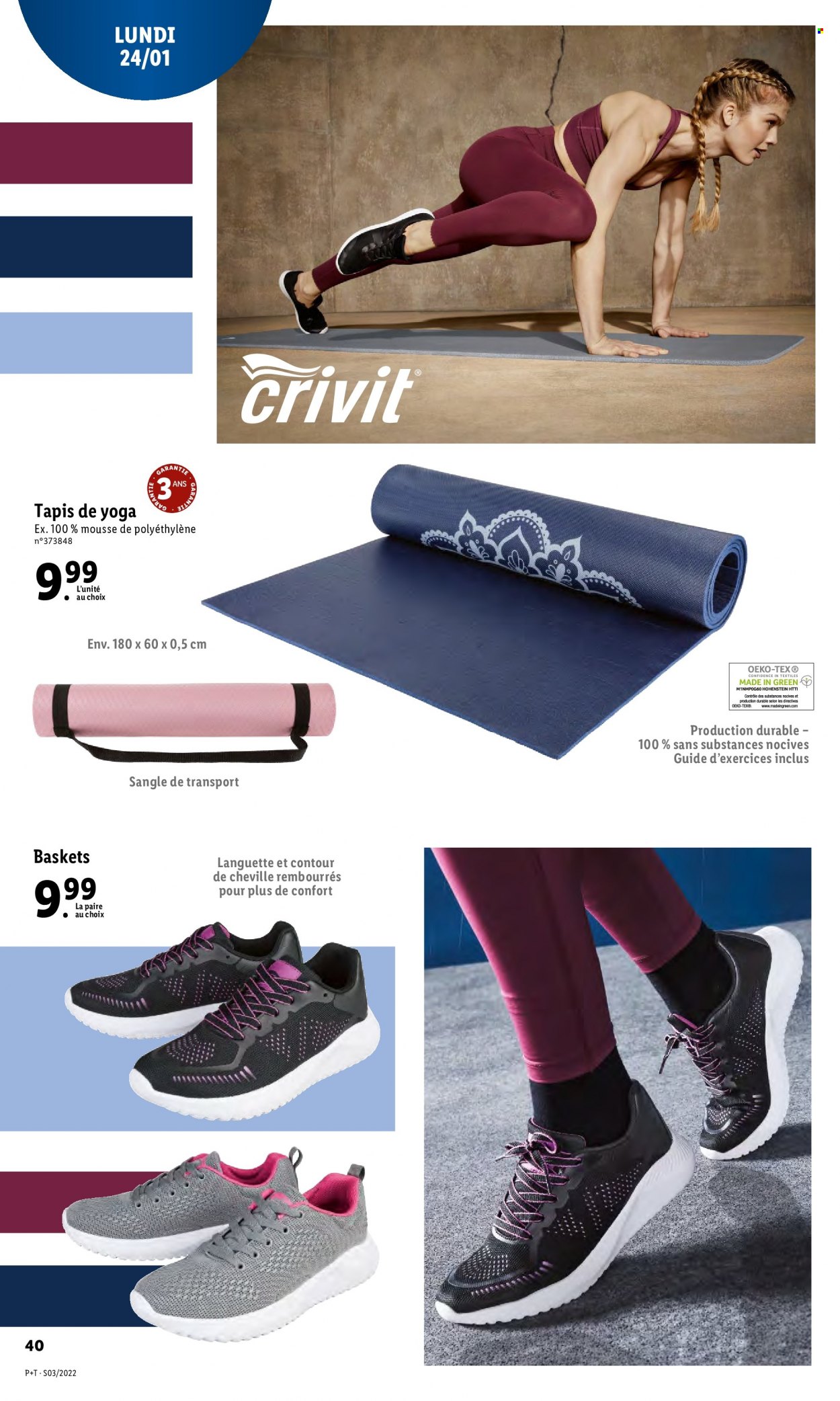 thumbnail - Catalogue Lidl - 19/01/2022 - 25/01/2022 - Produits soldés - basket, tapis, tapis de yoga. Page 44.