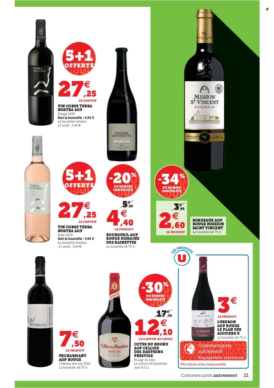 thumbnail - Catalogue SUPER U - 11/01/2022 - 22/01/2022 - Produits soldés - Bordeaux, Côtes du Rhône, vin rouge, vin. Page 21.
