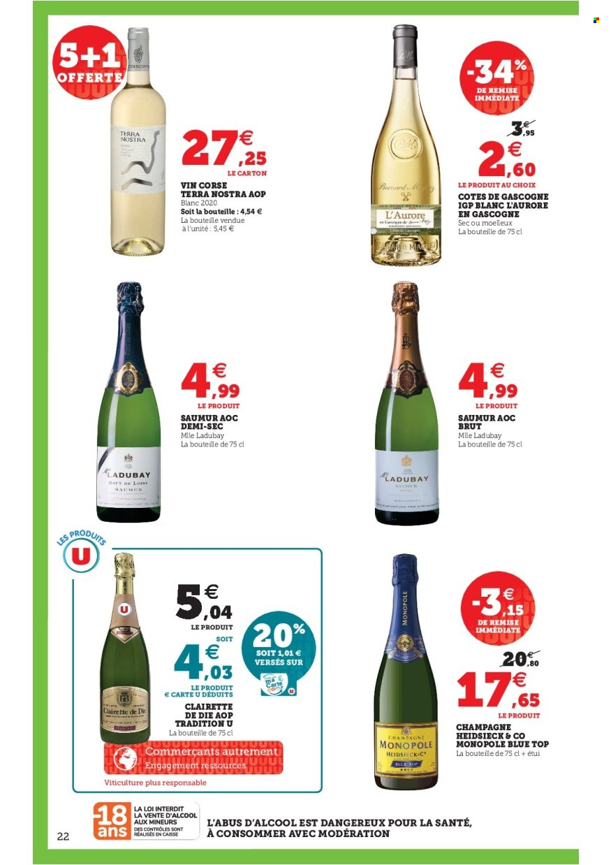 thumbnail - Catalogue SUPER U - 11/01/2022 - 22/01/2022 - Produits soldés - Côtes de Gascogne, champagne, vin. Page 22.