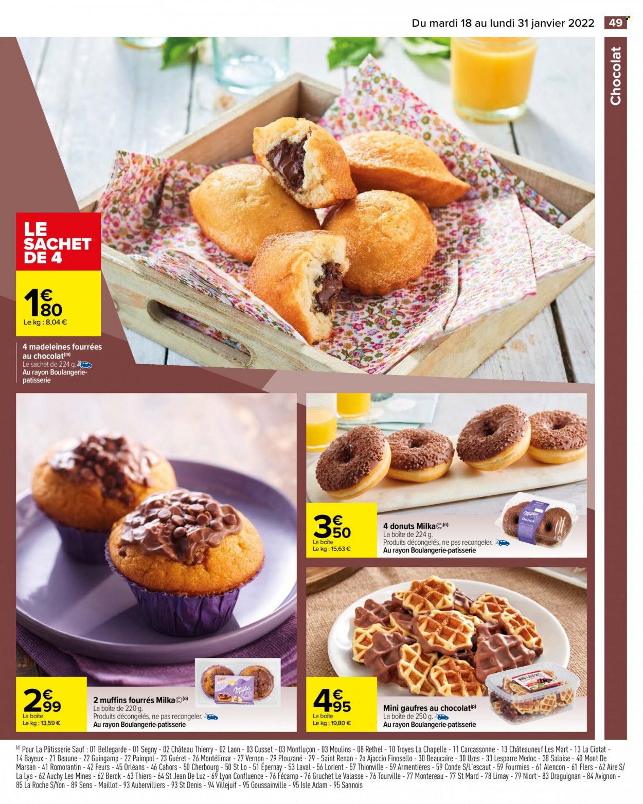 thumbnail - Catalogue Carrefour Hypermarchés - 18/01/2022 - 31/01/2022 - Produits soldés - madeleines, gaufres, donut, Milka. Page 49.