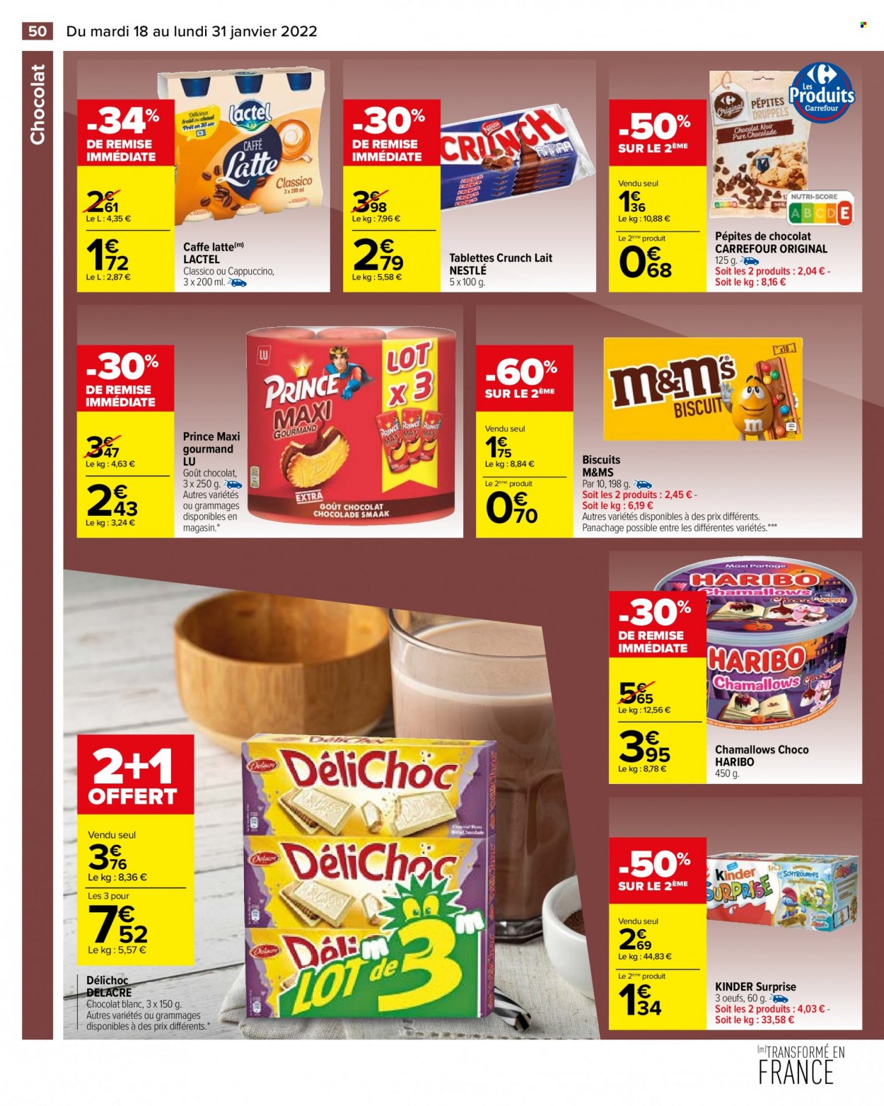 thumbnail - Catalogue Carrefour Hypermarchés - 18/01/2022 - 31/01/2022 - Produits soldés - Nestlé, Lactel, œufs, biscuits, Kinder, DéliChoc, Delacre, LU. Page 50.