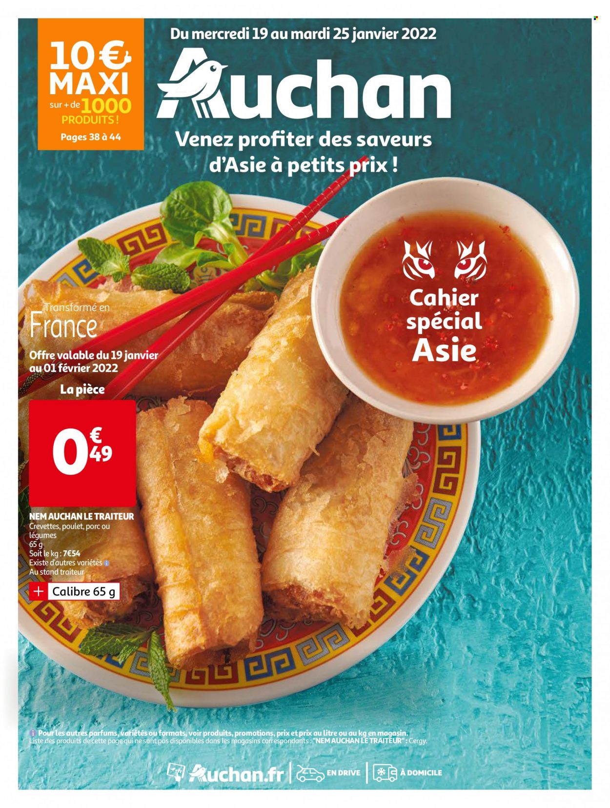 thumbnail - Catalogue Auchan - 19/01/2022 - 25/01/2022 - Produits soldés - poulet, crevettes, nem, cahier. Page 1.