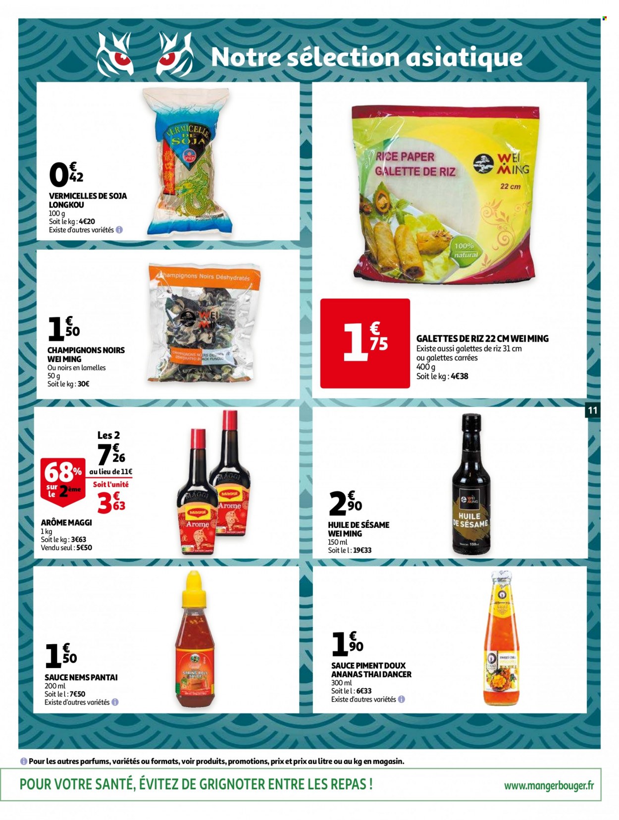 thumbnail - Catalogue Auchan - 19/01/2022 - 25/01/2022 - Produits soldés - ananas, galettes, champignon, nems, vermicelles, huile, huile de sésame. Page 11.