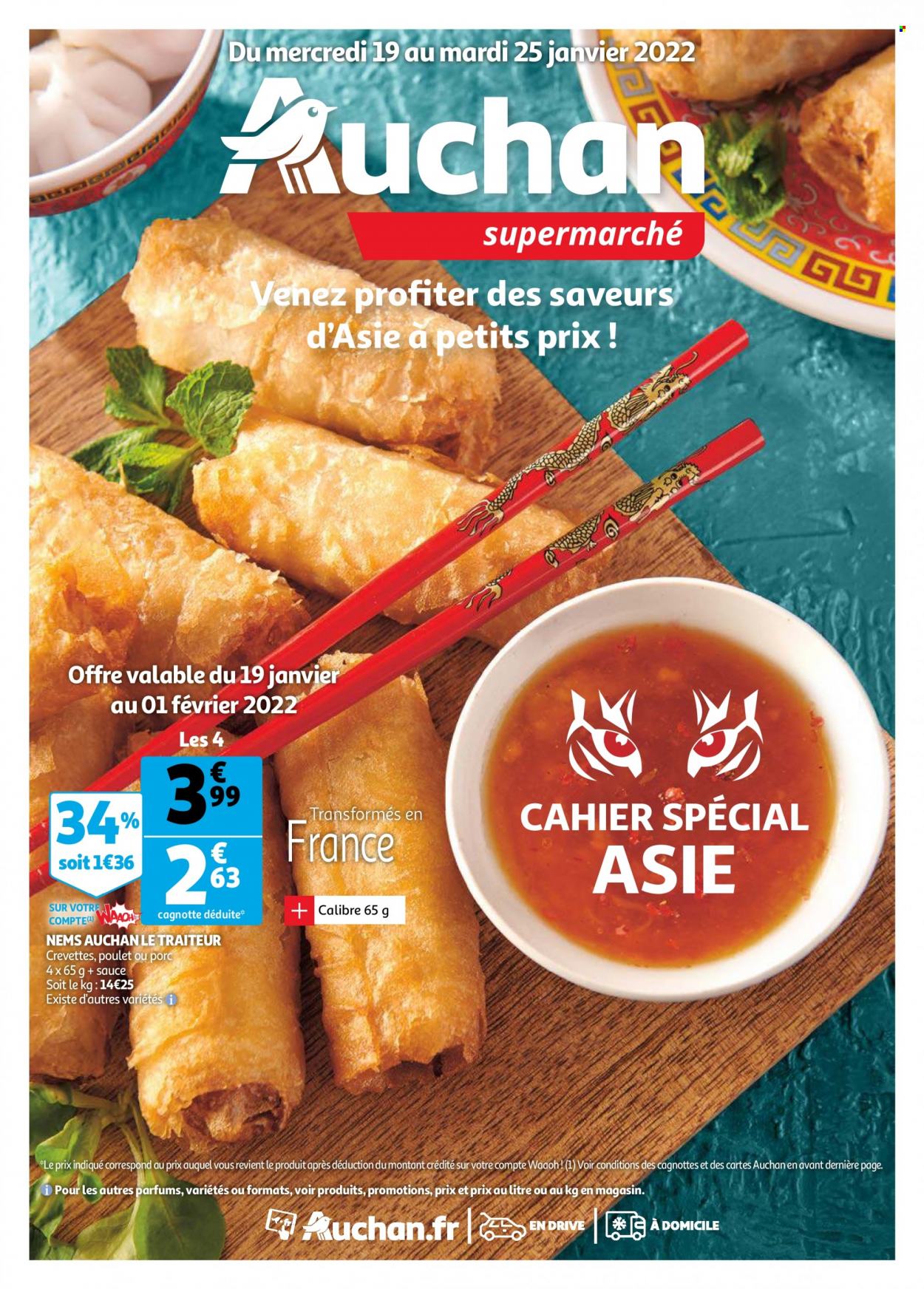 thumbnail - Catalogue Auchan - 19/01/2022 - 25/01/2022 - Produits soldés - crevettes, nems, cahier. Page 1.
