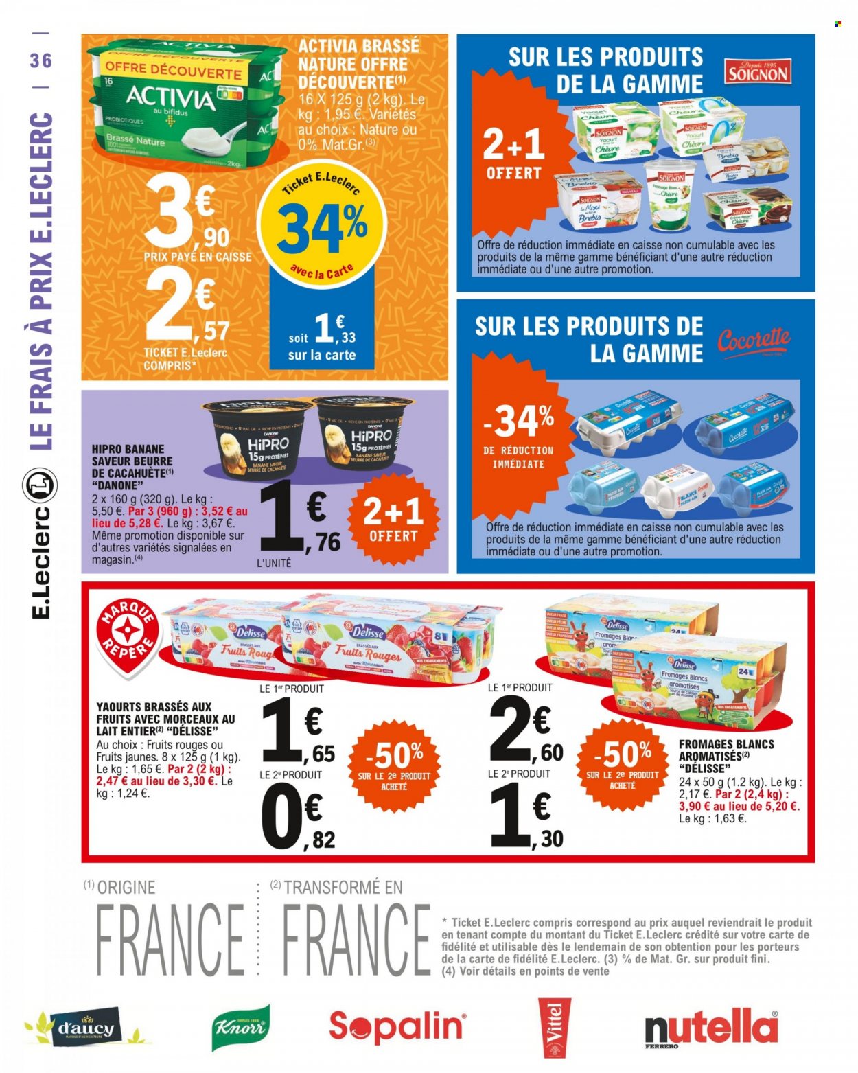 thumbnail - Catalogue E.Leclerc - 18/01/2022 - 29/01/2022 - Produits soldés - bananes, Activia, yaourt, Danone, Délisse, beurre, Nutella, beurre de cacahuète, Vittel. Page 35.