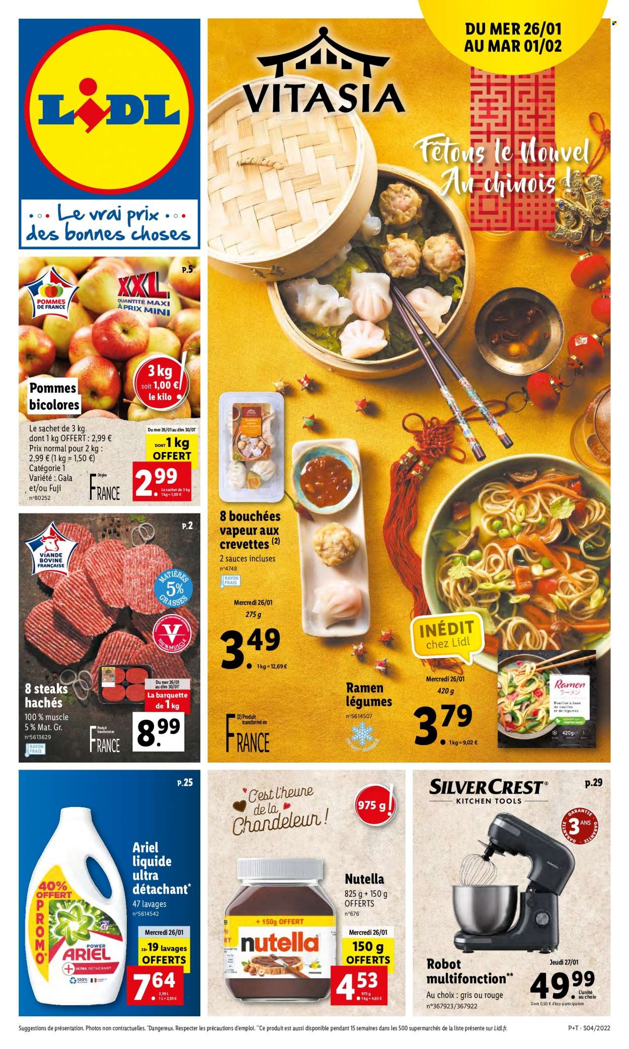 thumbnail - Catalogue Lidl - 26/01/2022 - 01/02/2022 - Produits soldés - bouchées, steak haché, viande hachée, Nutella, Ariel. Page 1.