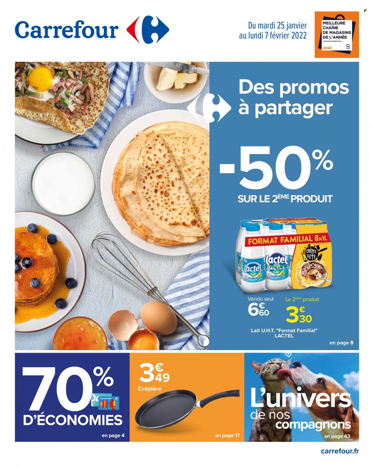 thumbnail - Catalogue Carrefour Hypermarchés - 25/01/2022 - 07/02/2022 - Produits soldés - crêpes, Lactel, lait. Page 1.