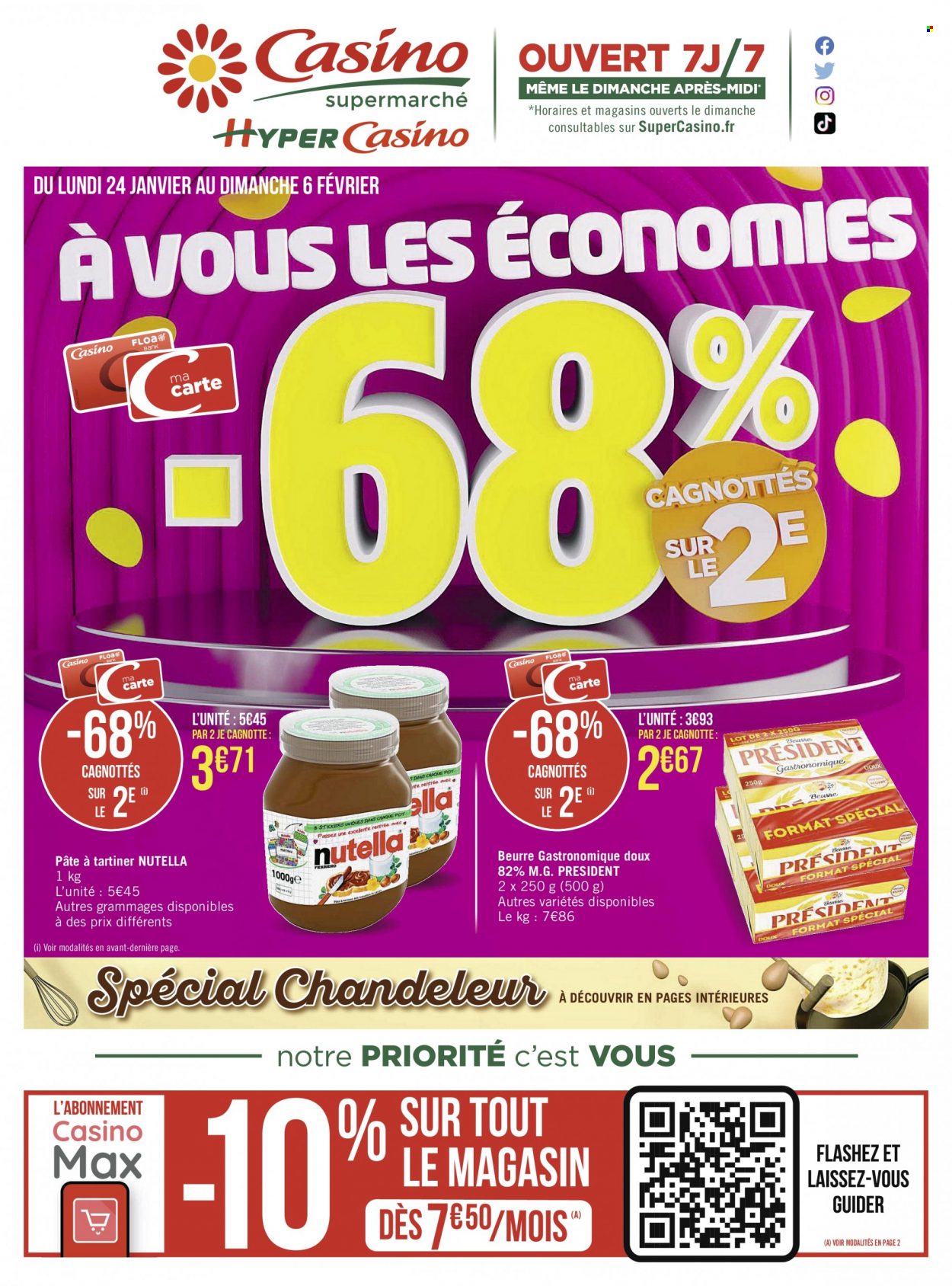 thumbnail - Catalogue Géant Casino - 24/01/2022 - 06/02/2022 - Produits soldés - pâte à tartiner, Président, beurre, Nutella. Page 1.