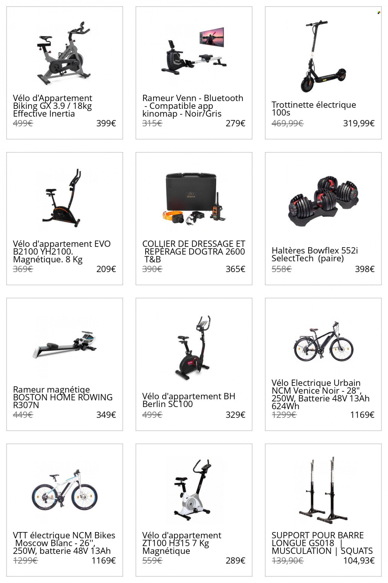 thumbnail - Catalogue Decathlon - Produits soldés - VTT Rockrider, trottinette, trottinette électrique, vélo électrique, haltère, rameur, vélo d'appartement. Page 8.
