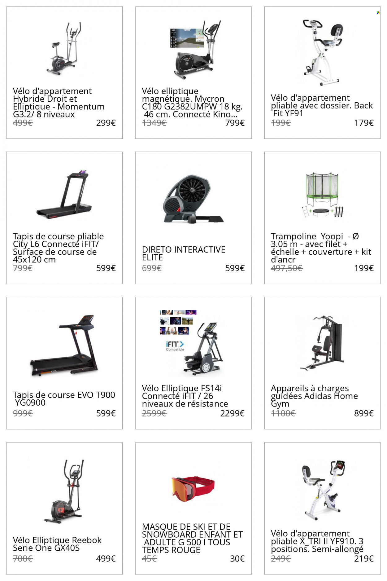 thumbnail - Catalogue Decathlon - Produits soldés - Reebok, masque de ski, snowboard, masque, vélo d'appartement, trampoline. Page 9.