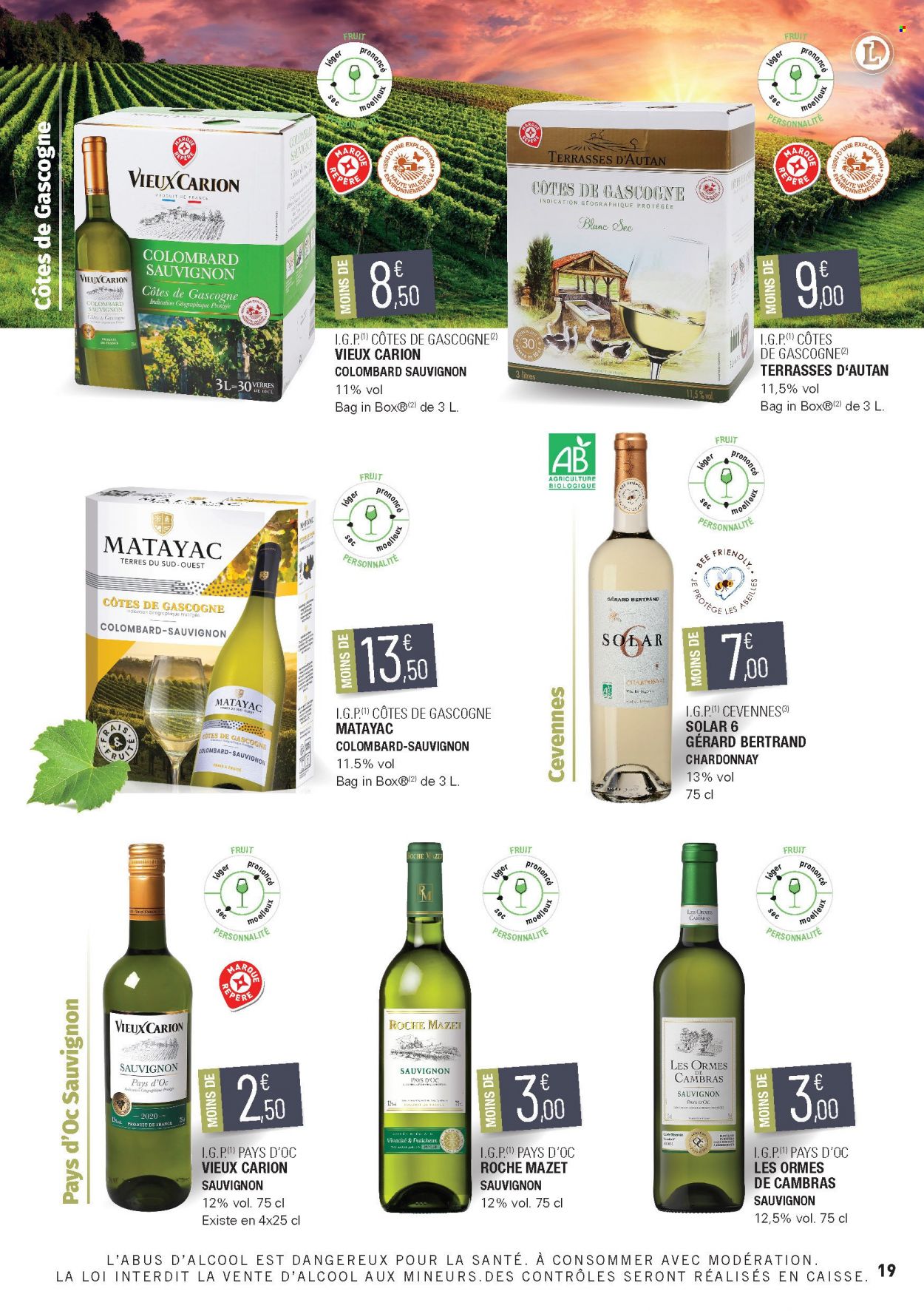 thumbnail - Catalogue E.Leclerc - 15/02/2022 - 31/12/2023 - Produits soldés - Côtes de Gascogne, vin, Cabernet Sauvignon. Page 19.