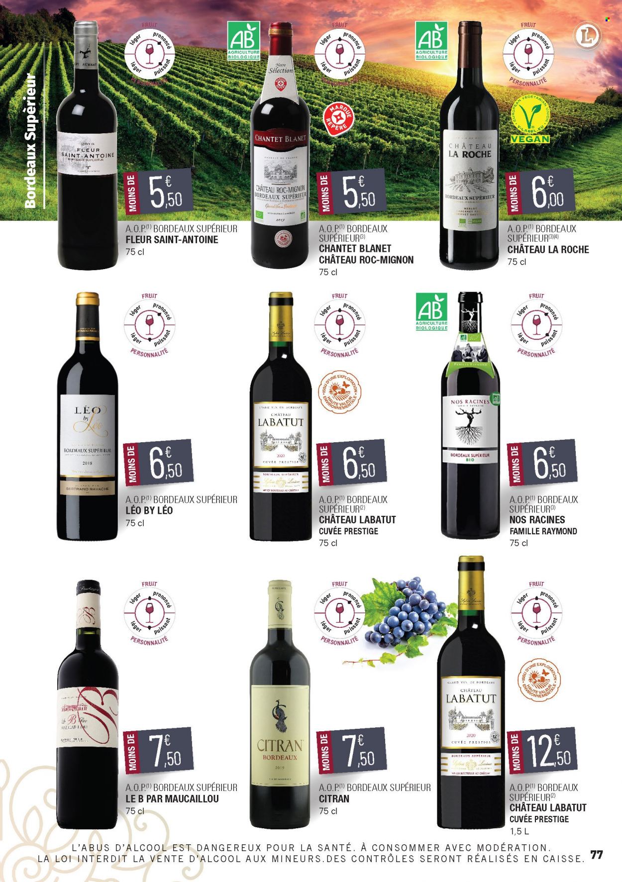 thumbnail - Catalogue E.Leclerc - 15/02/2022 - 31/12/2023 - Produits soldés - Bordeaux, vin rouge, vin, fleur. Page 77.