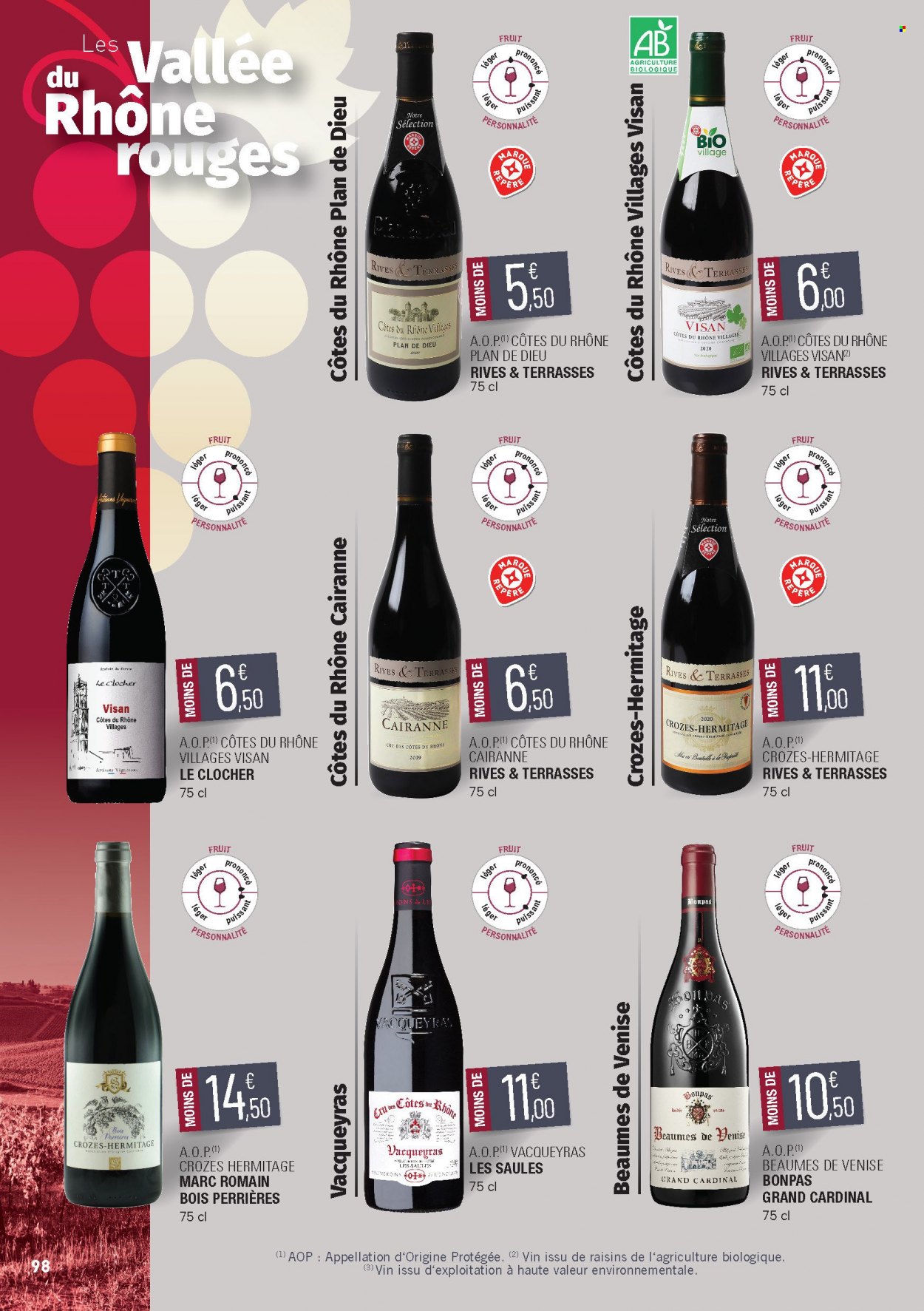 thumbnail - Catalogue E.Leclerc - 15/02/2022 - 31/12/2023 - Produits soldés - Côtes du Rhône, vin. Page 98.