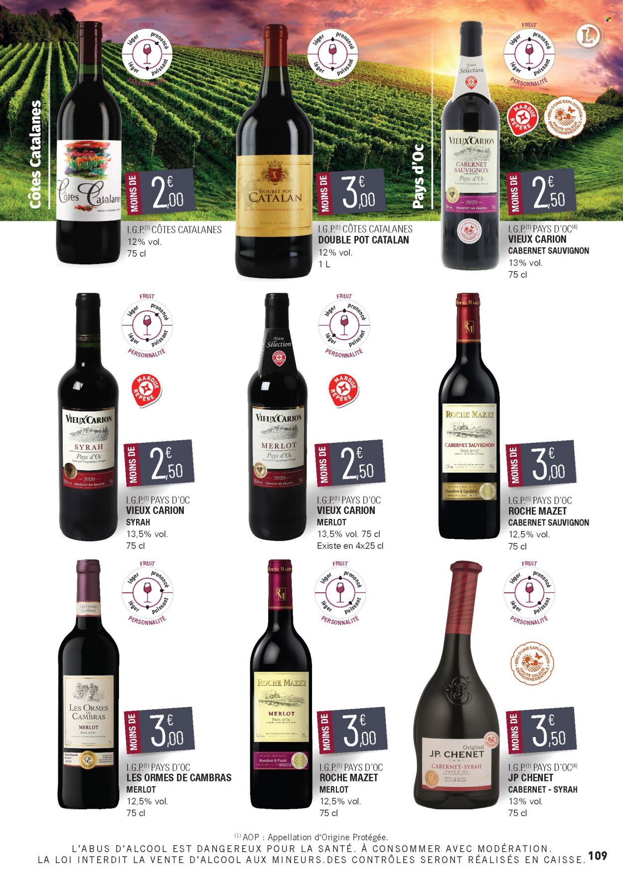 thumbnail - Catalogue E.Leclerc - 15/02/2022 - 31/12/2023 - Produits soldés - vin blanc, vin rouge, vin, Cabernet Sauvignon. Page 109.