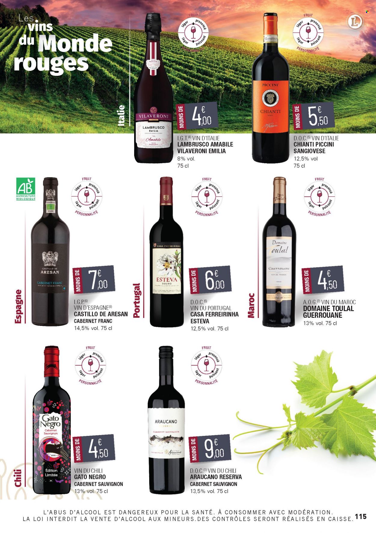 thumbnail - Catalogue E.Leclerc - 15/02/2022 - 31/12/2023 - Produits soldés - vin blanc, vin rouge, vin, Cabernet Sauvignon. Page 115.